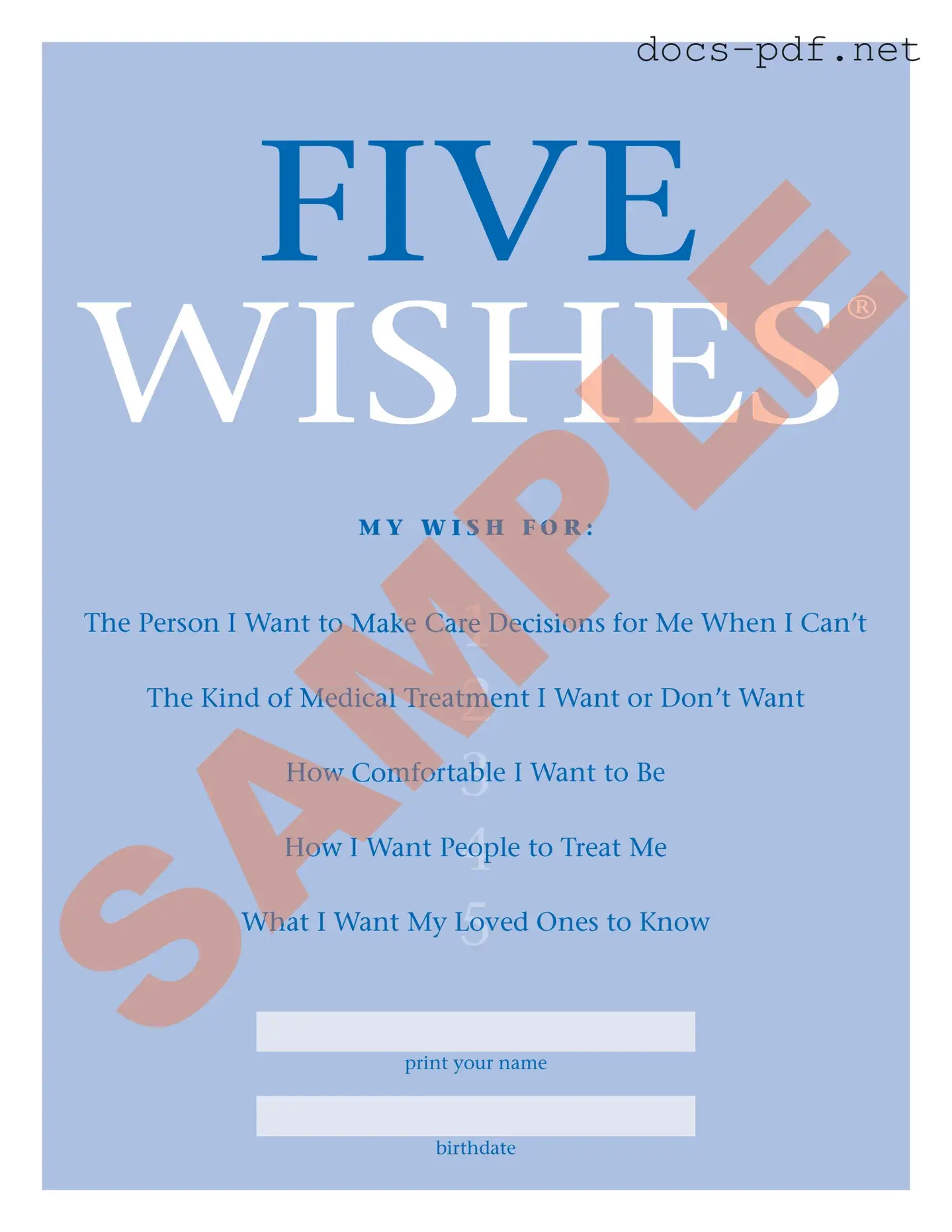 5 Wishes Document Form in PDF