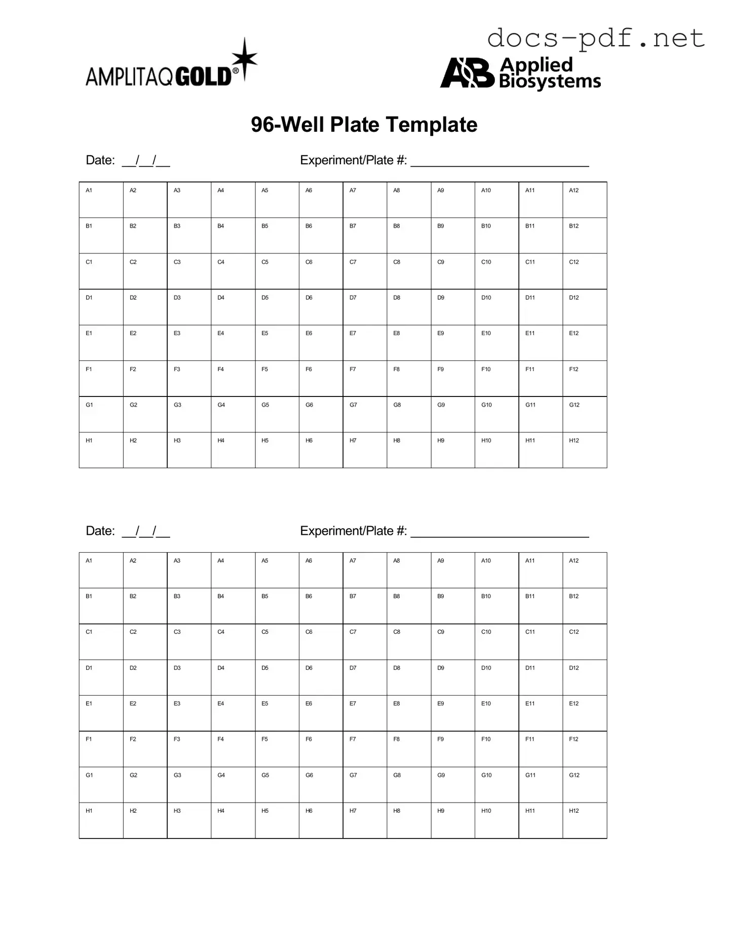96 Well Form in PDF