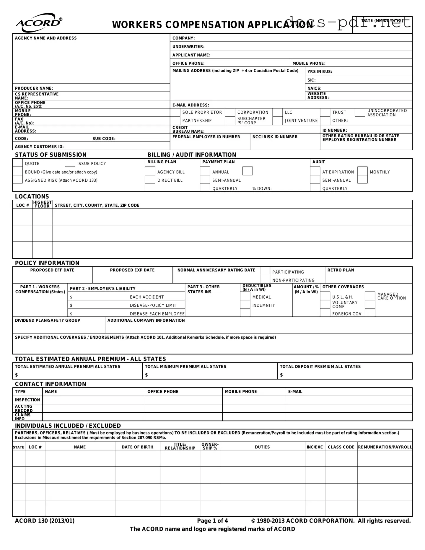 Acord 130 Form in PDF