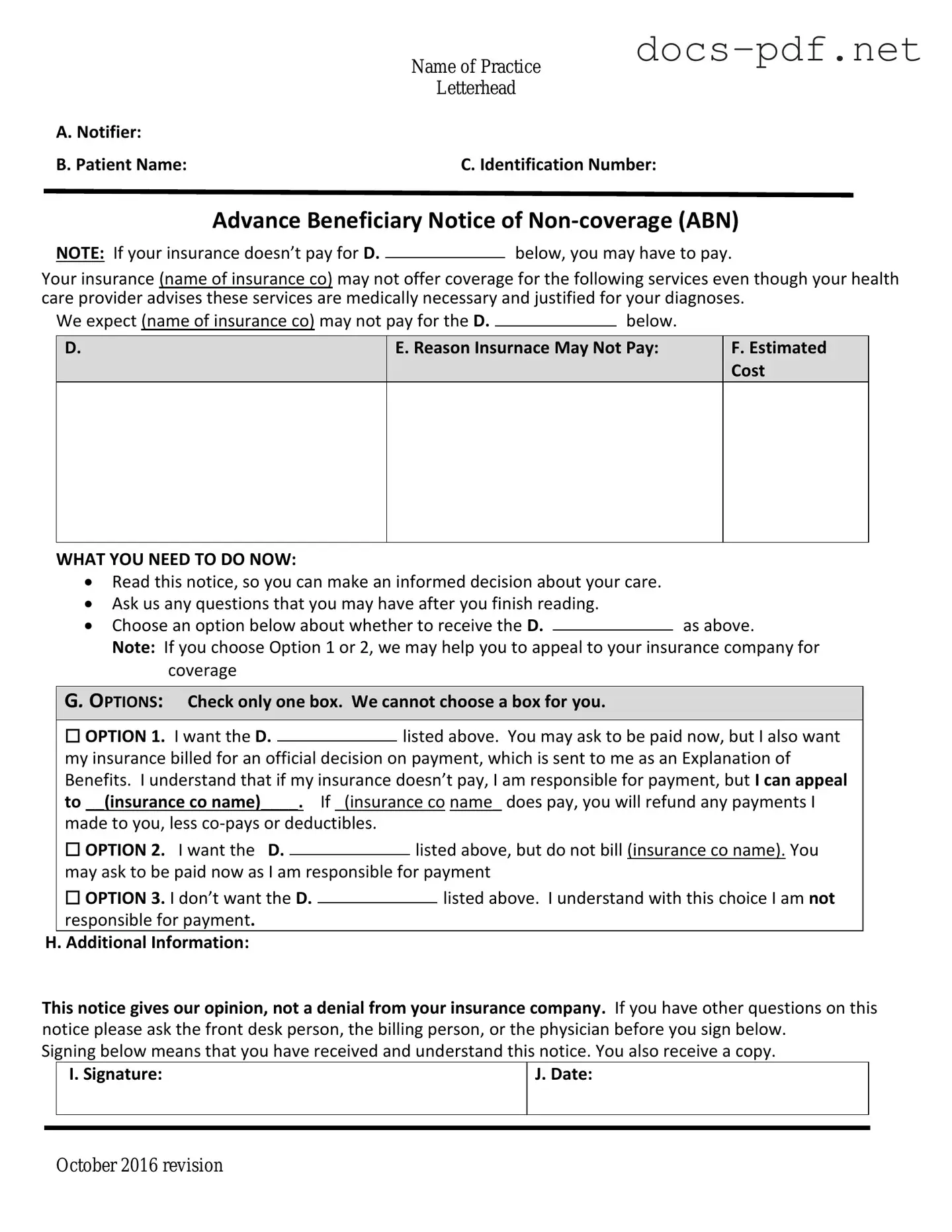 Advance Beneficiary Notice of Non-coverage Form in PDF