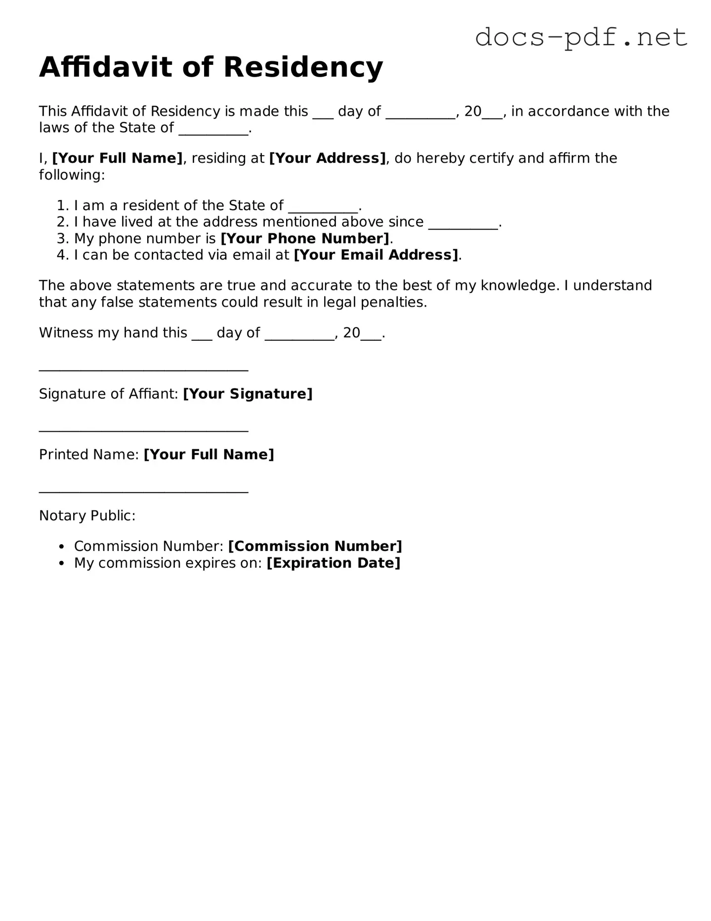 Free Affidavit of Residency Document