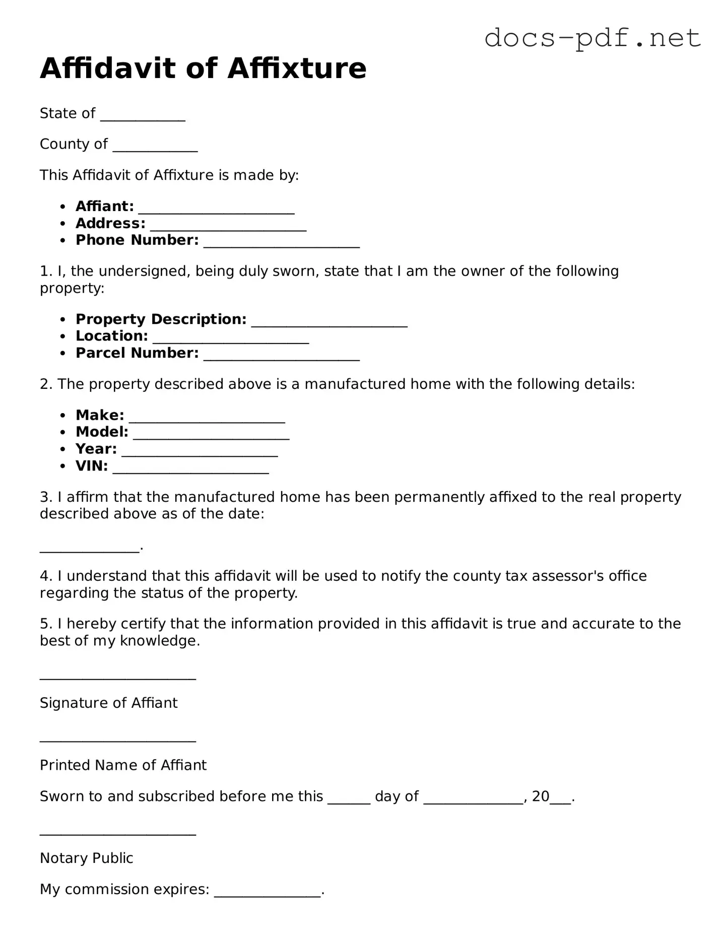 Free Affidavit of Affixture Document