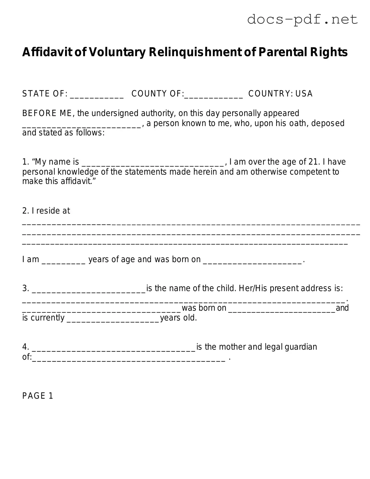 Affidavit Parental Rights Form in PDF
