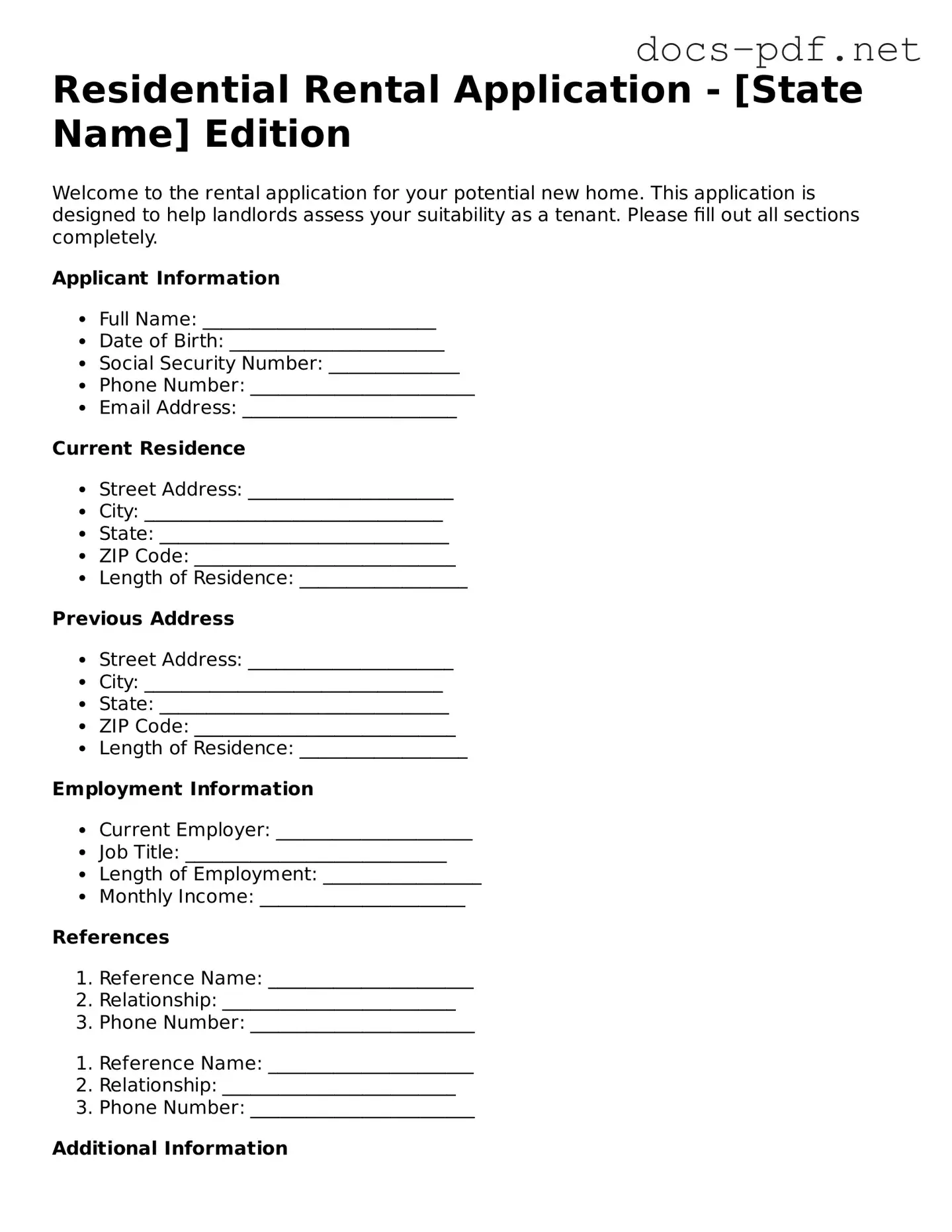 Free Rental Application Document