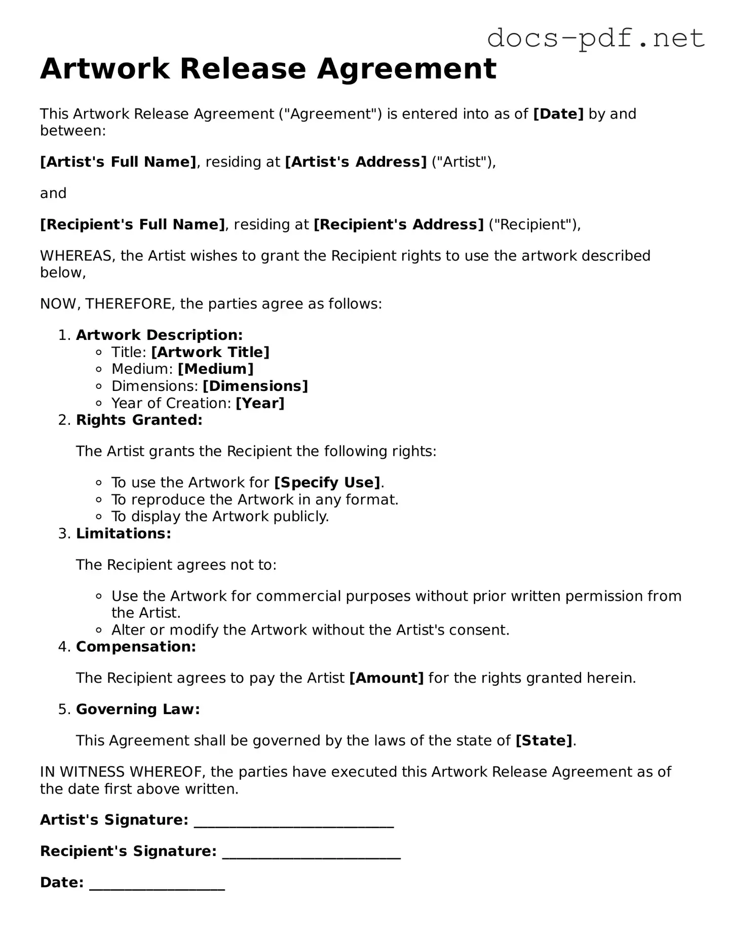 Free Artwork Release Document