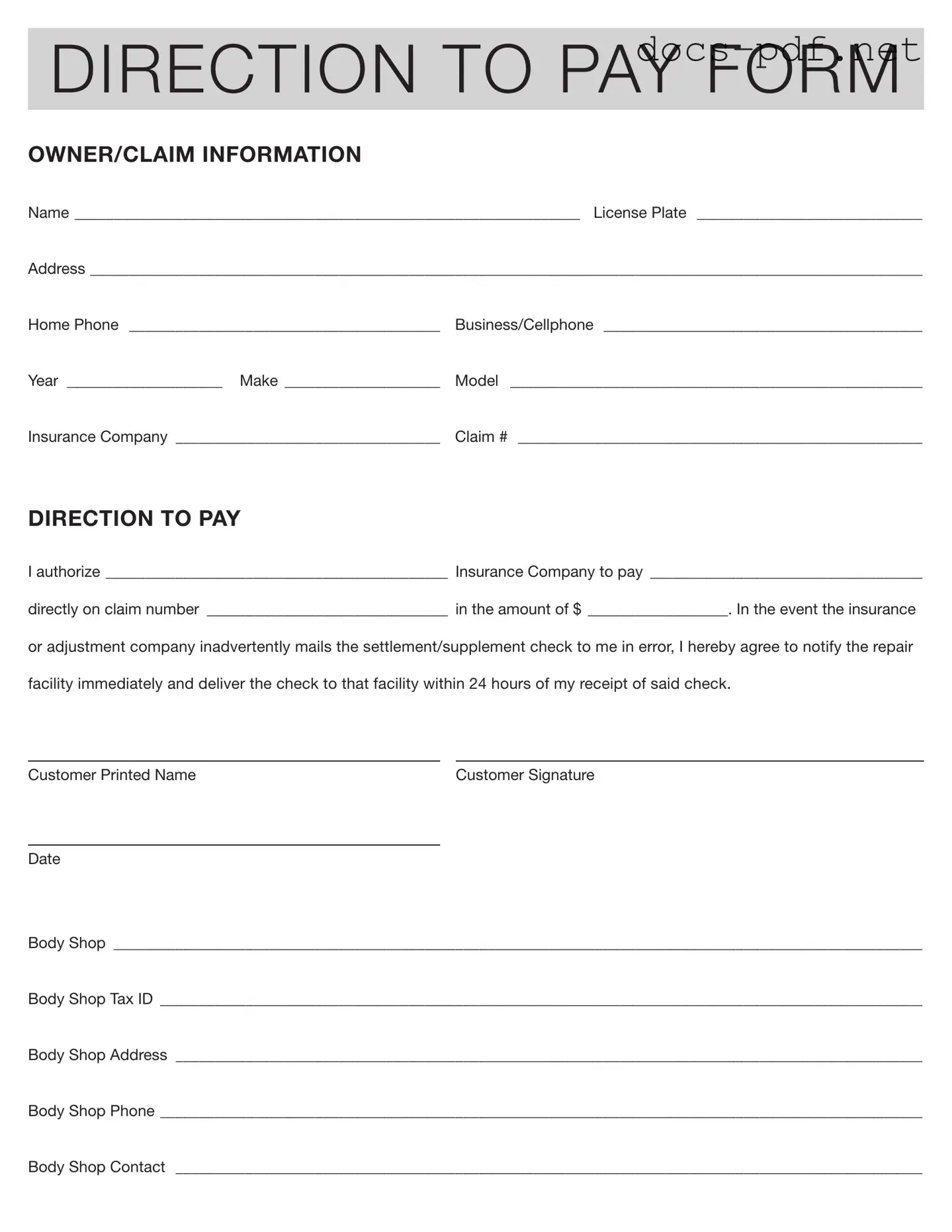 Authorization And Direction Pay Form in PDF
