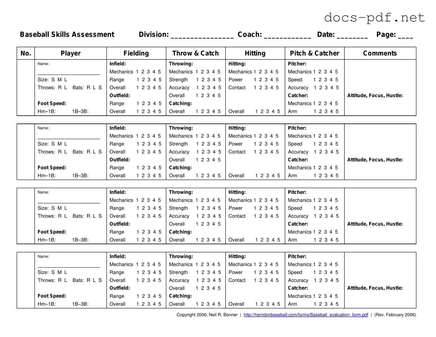 Baseball Assessment Form in PDF
