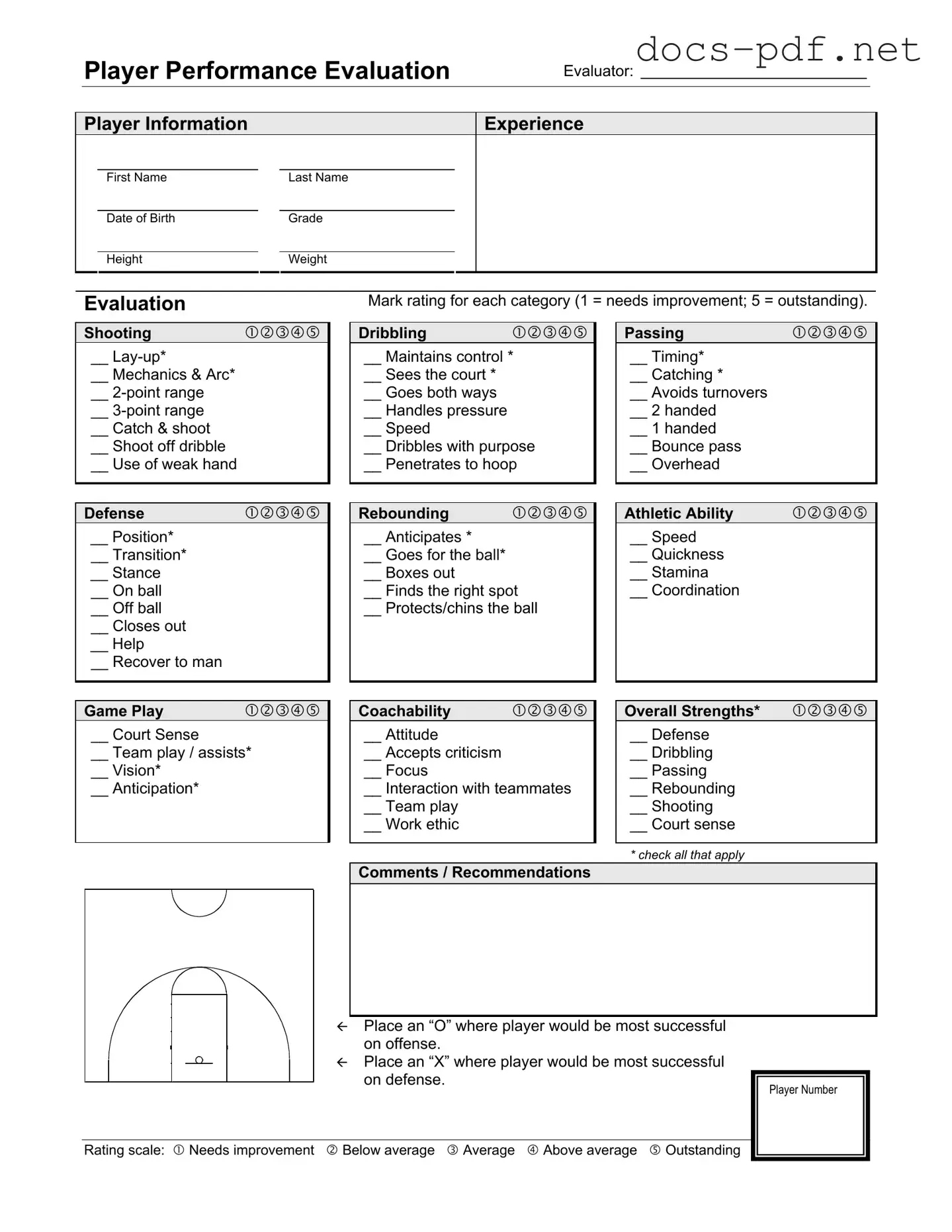 Basketball Evaluation Form in PDF
