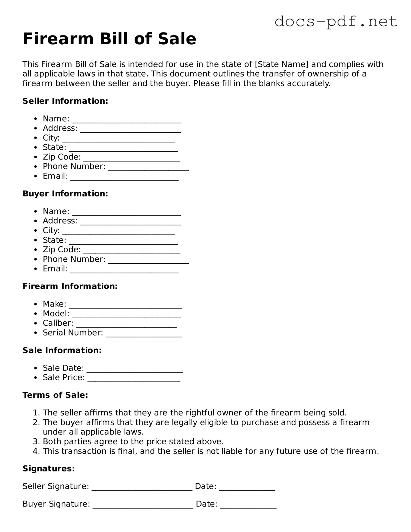 Free Firearm Bill of Sale Document