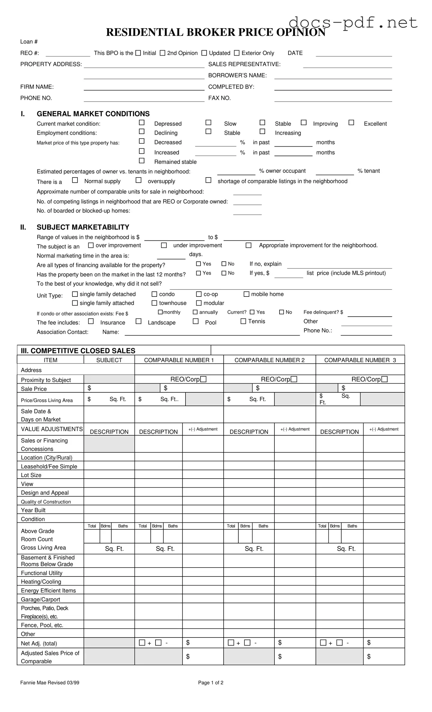Broker Price Opinion Form in PDF