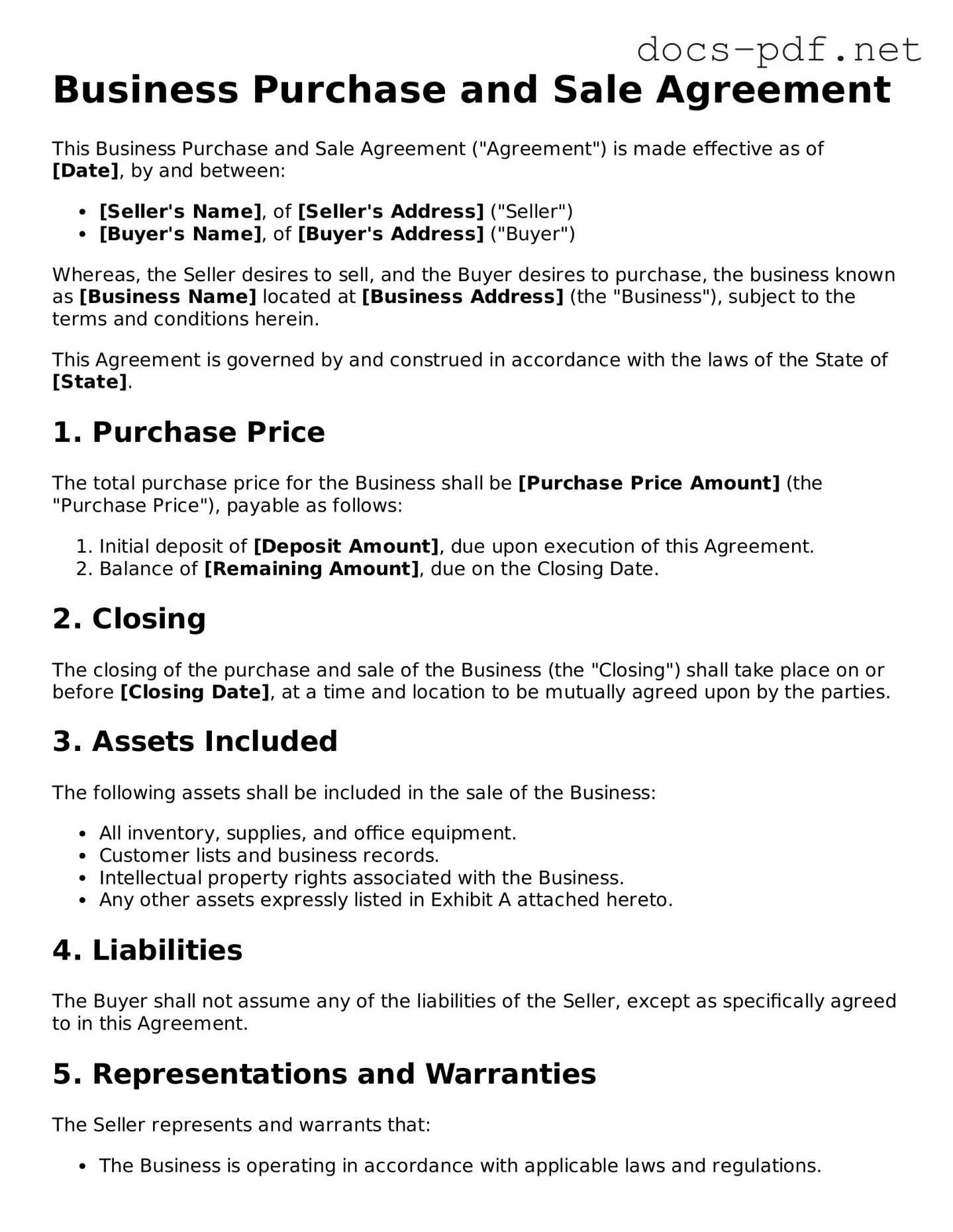 Free Business Purchase and Sale Agreement Document