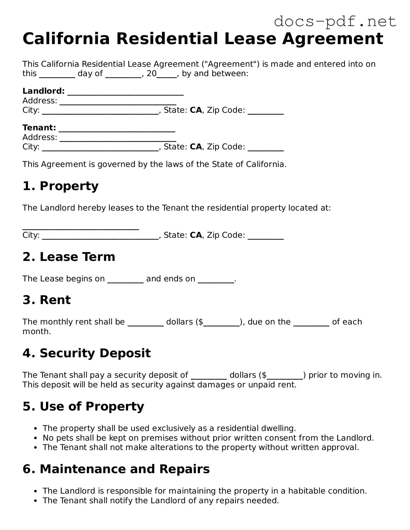 Official  Residential Lease Agreement Form for California