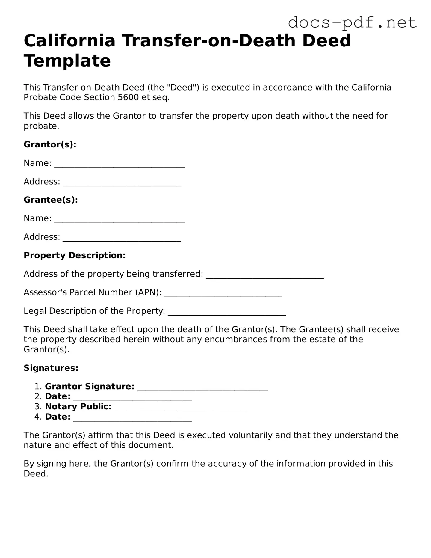 Official  Transfer-on-Death Deed Form for California