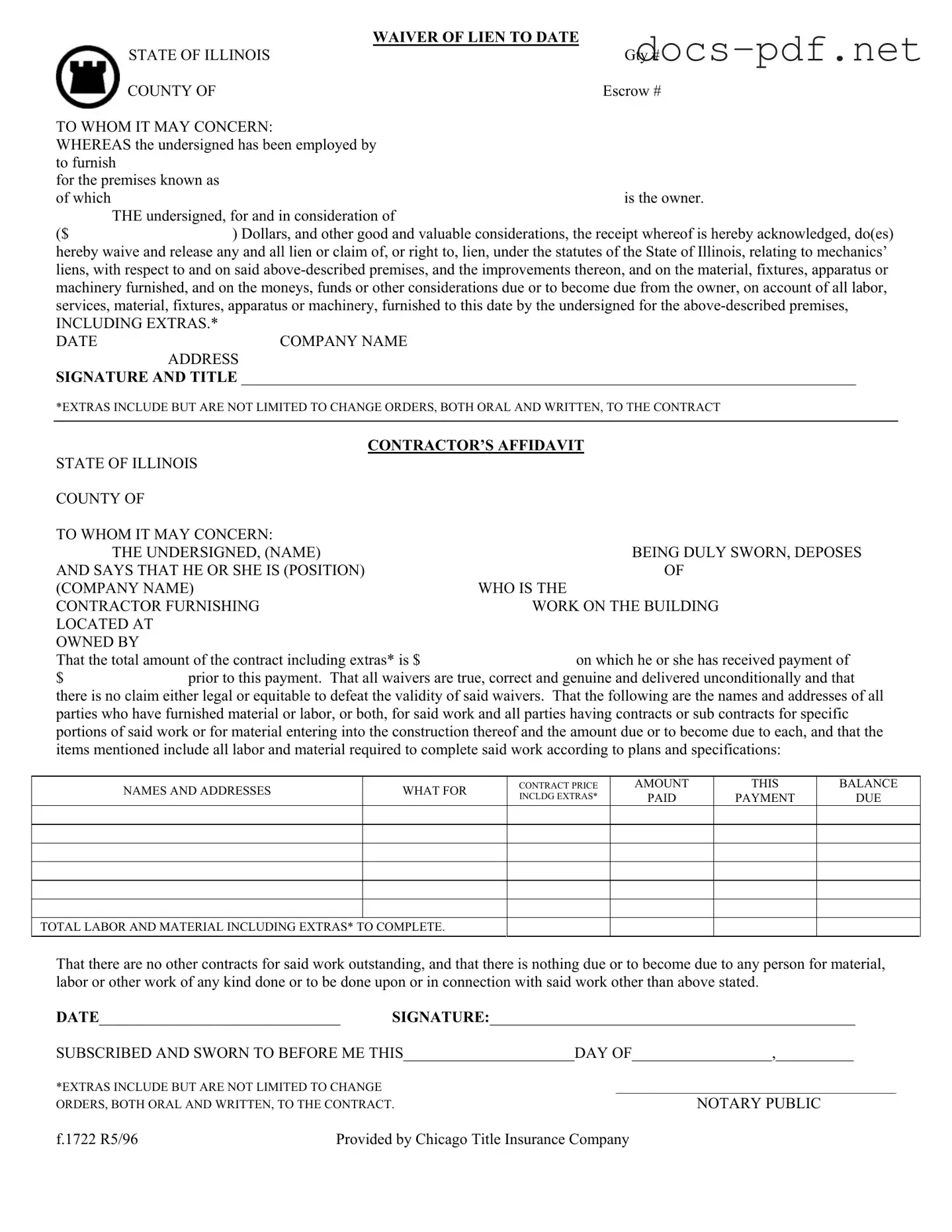Chicago Title Waiver Format Form in PDF