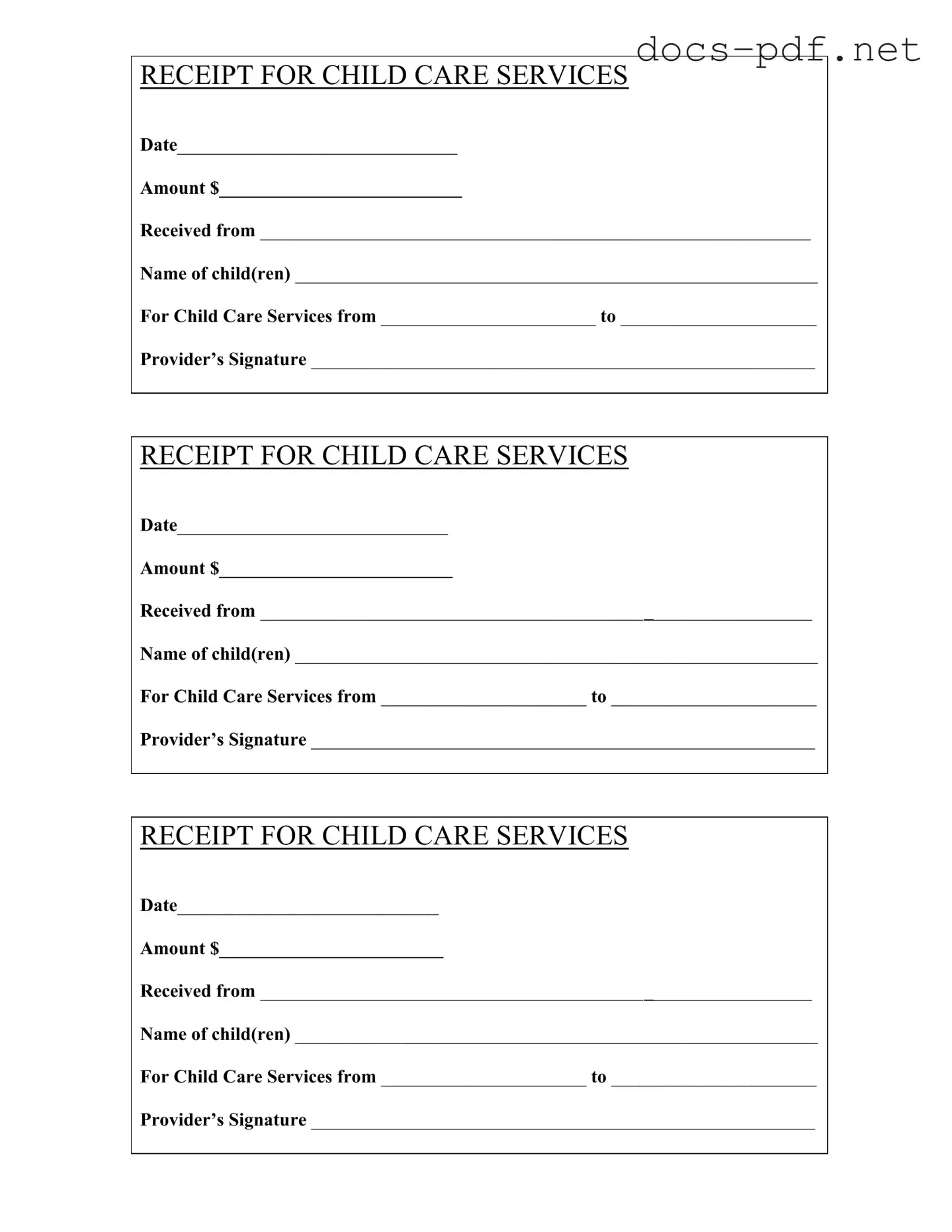 Childcare Receipt Form in PDF