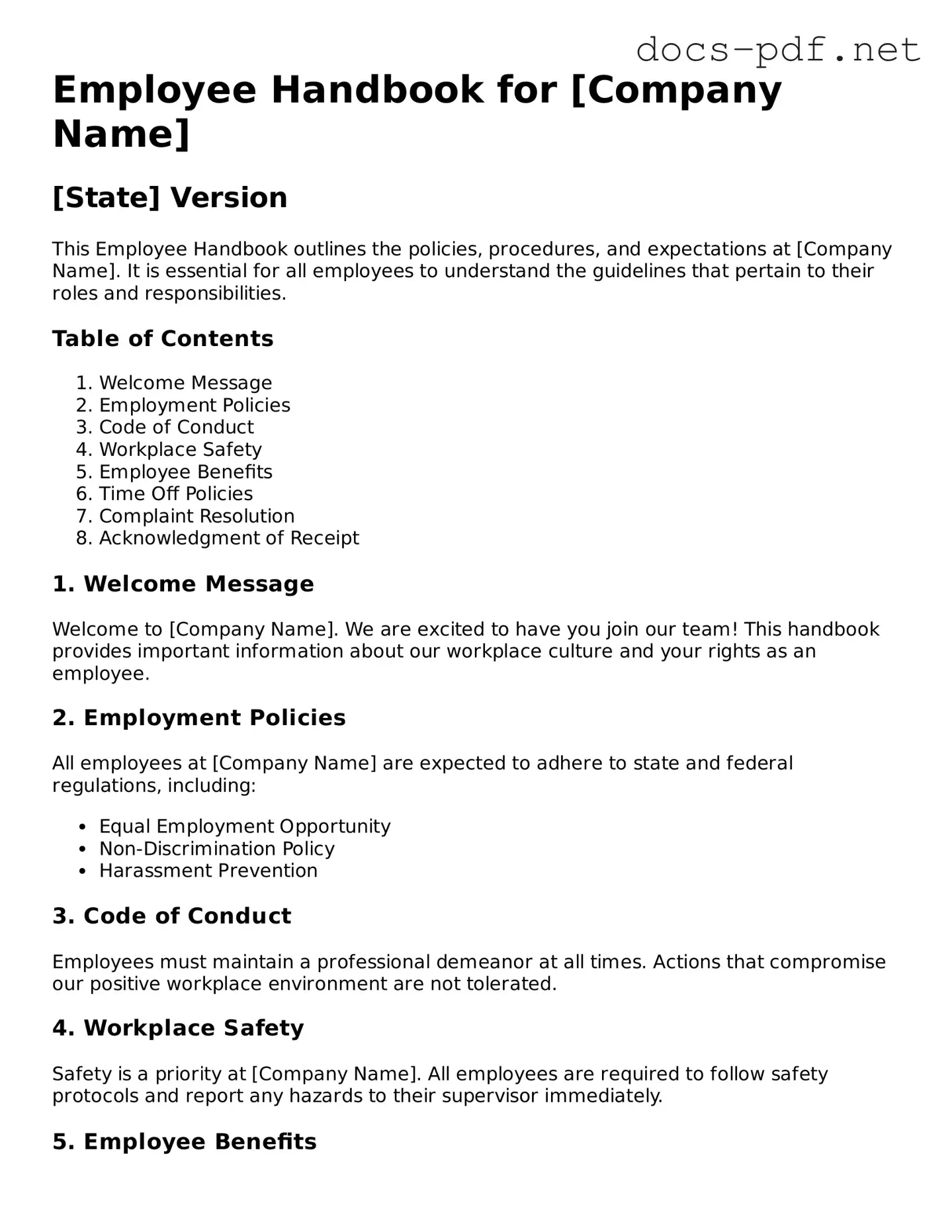 Free Employee Handbook Document