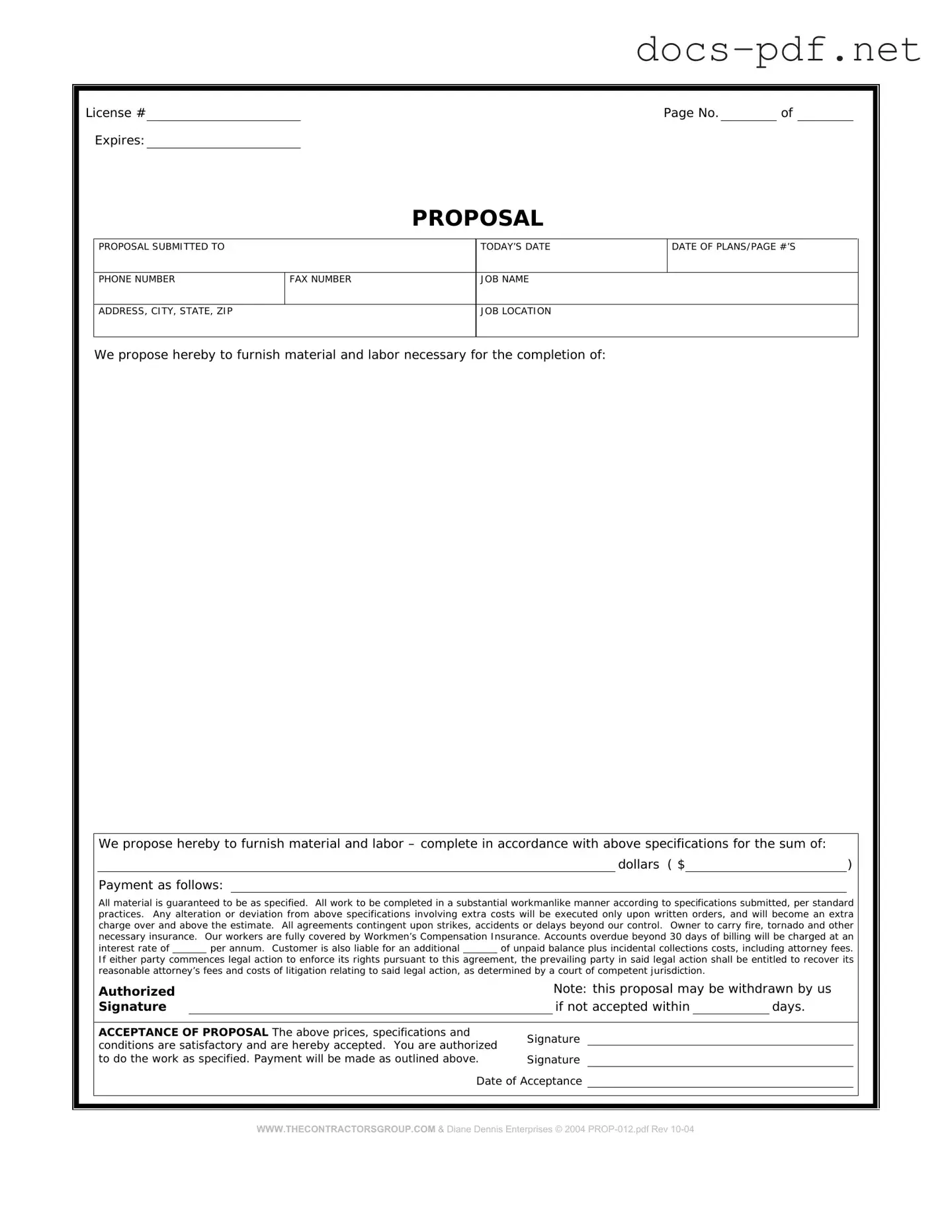 Construction proposal form Form in PDF