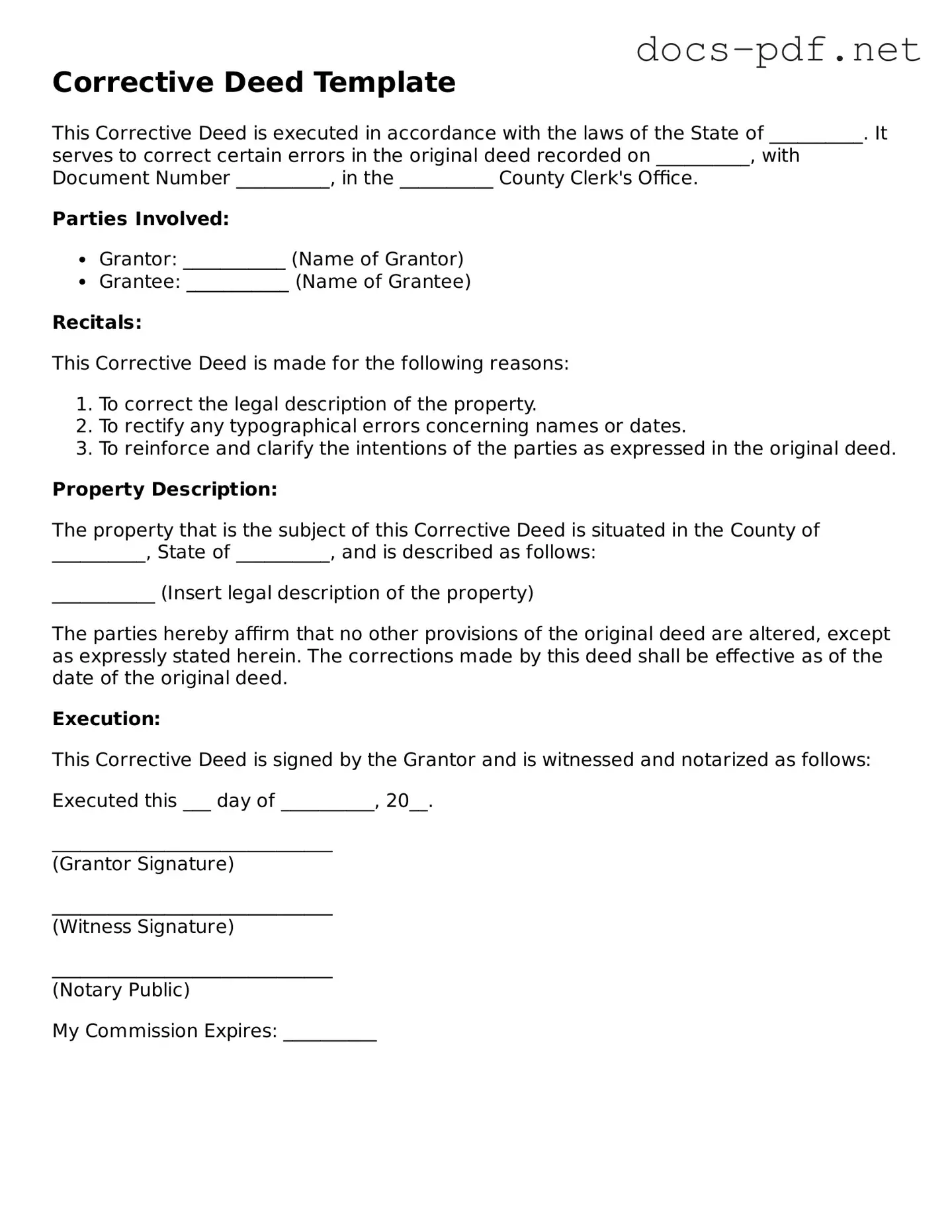 Free Corrective Deed Document