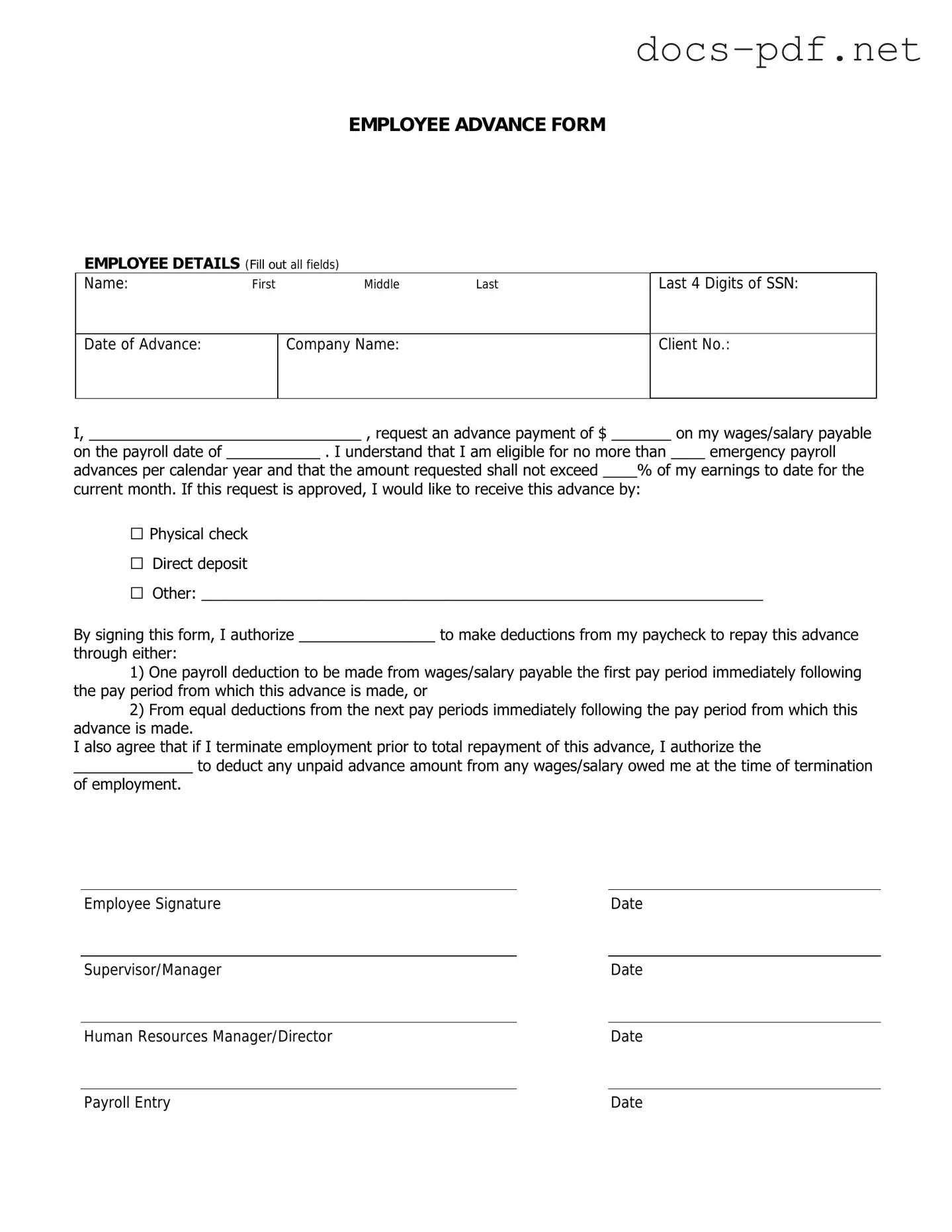 Employee Advance Form in PDF