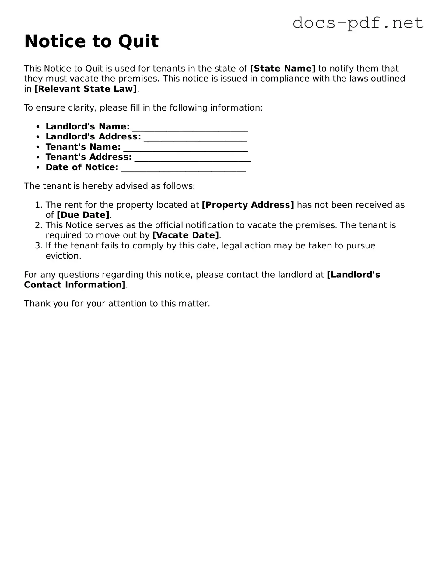Free Notice to Quit Document