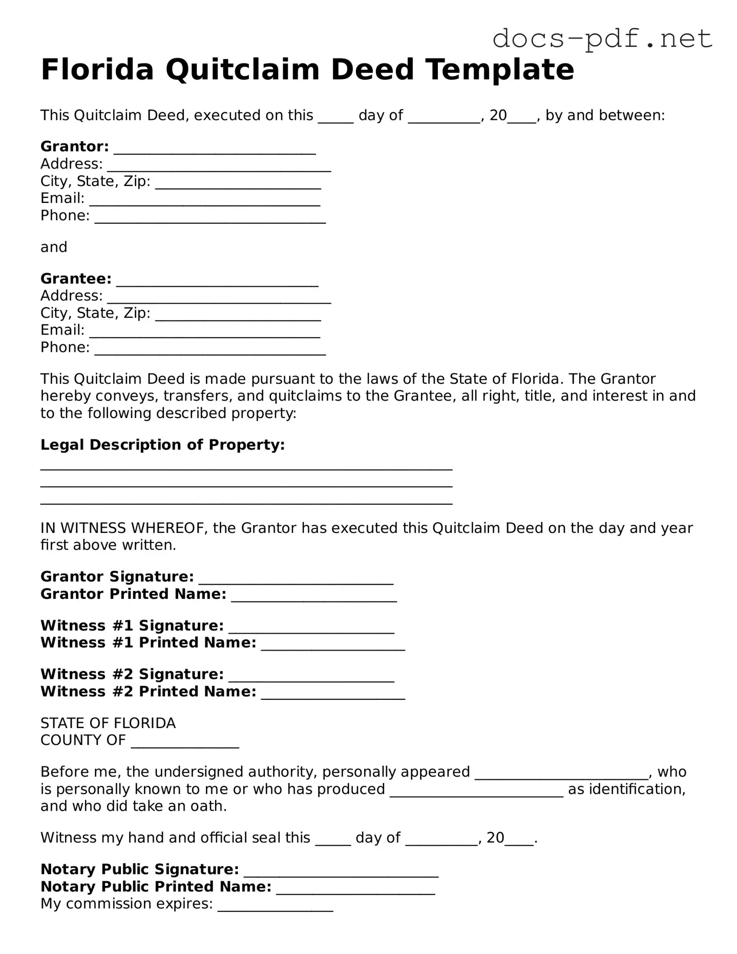 Official  Quitclaim Deed Form for Florida
