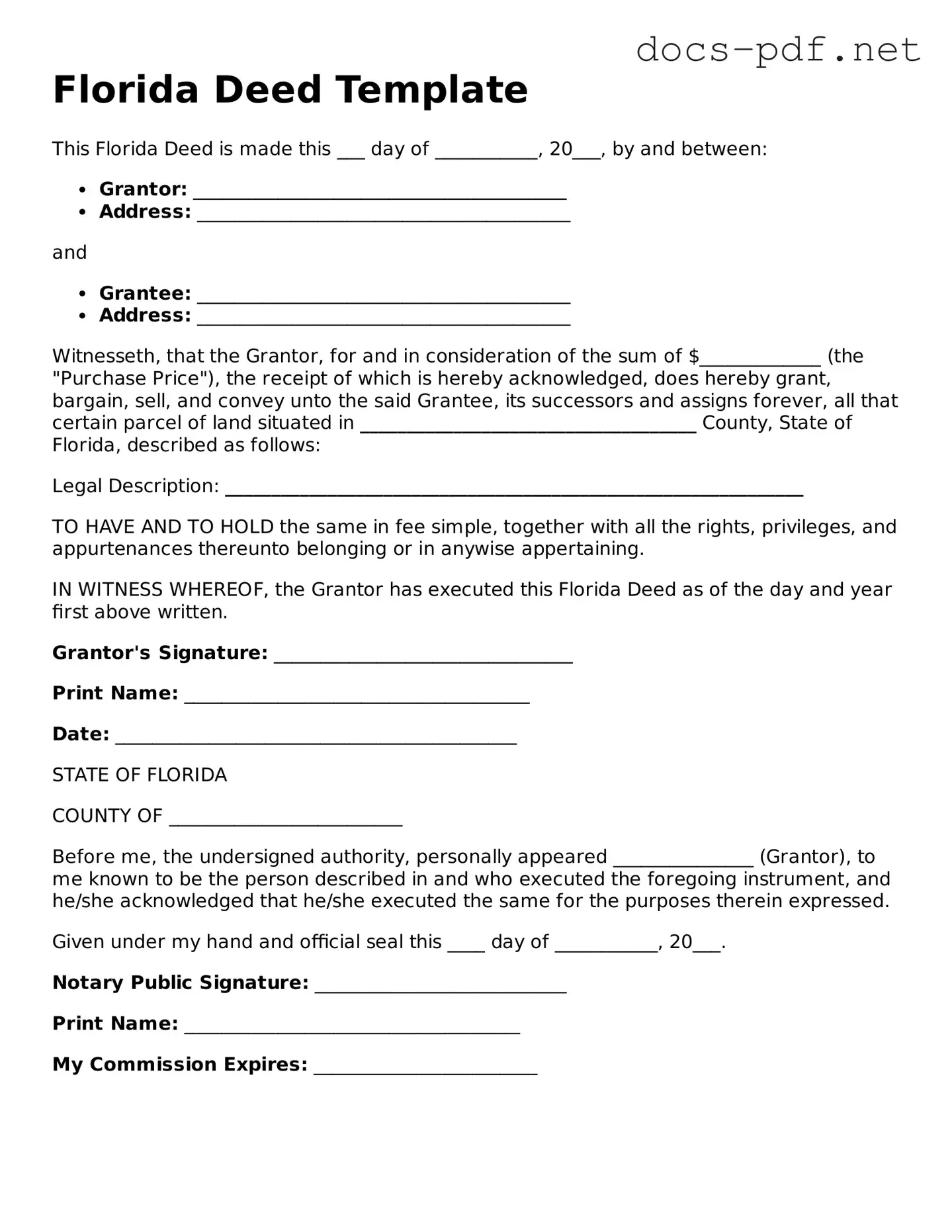Official  Deed Form for Florida