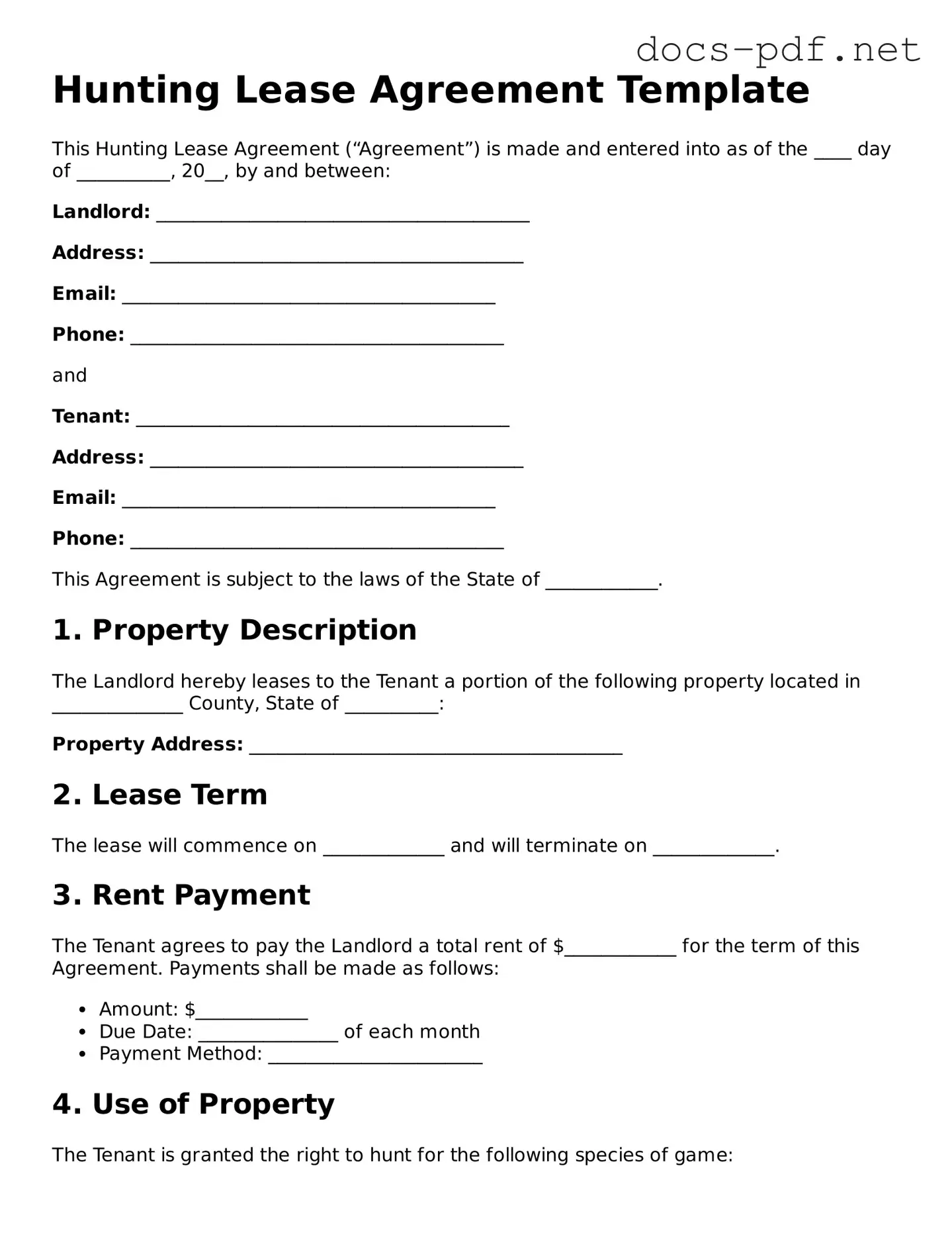 Free Hunting Lease Agreement Document