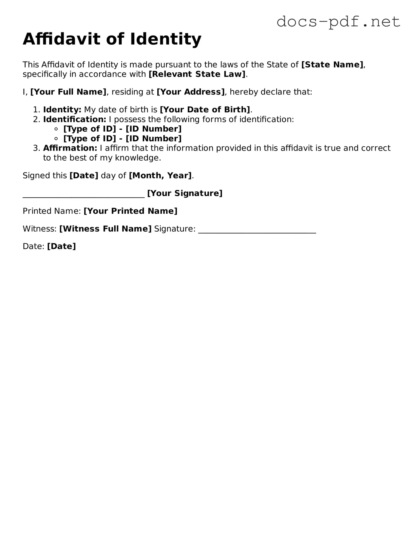 Free Affidavit of Identity Document