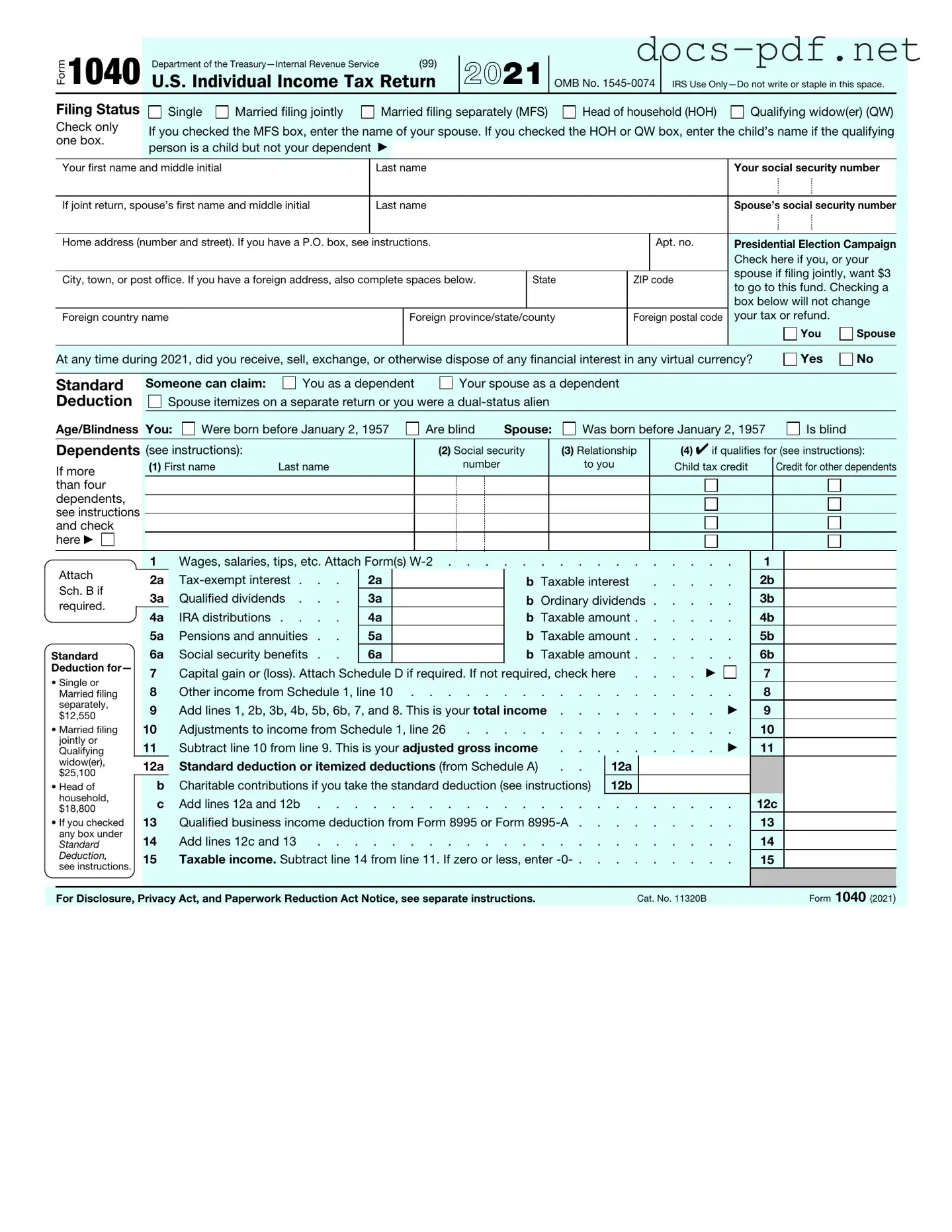 IRS 1040 Form in PDF