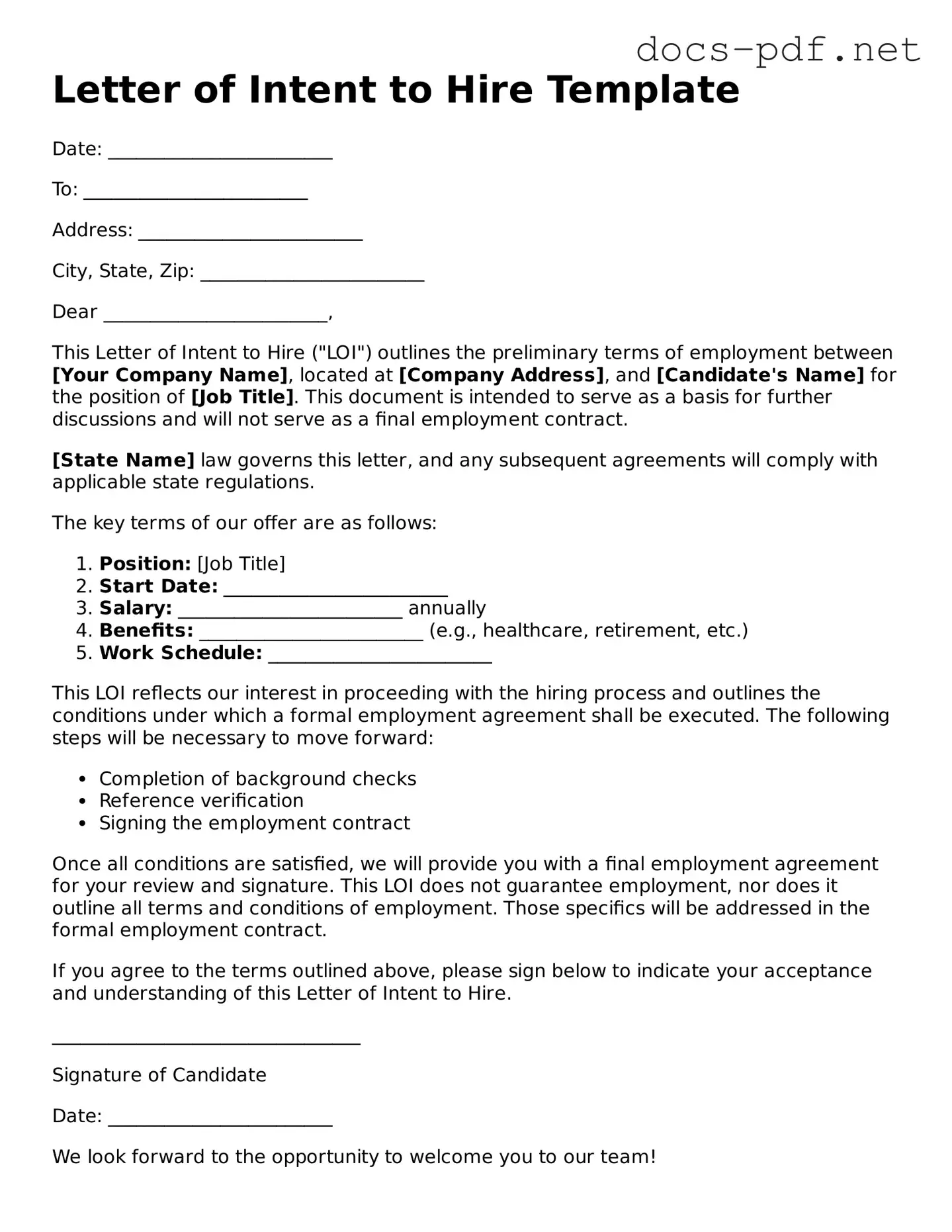 Free Letter of Intent to Hire Document