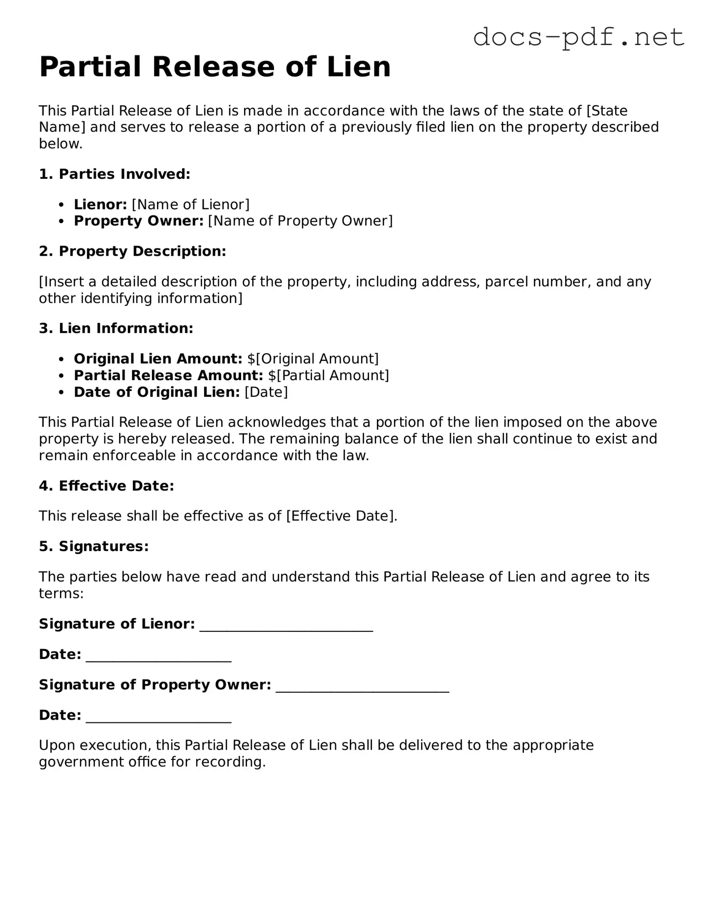 Free Partial Release of Lien Document