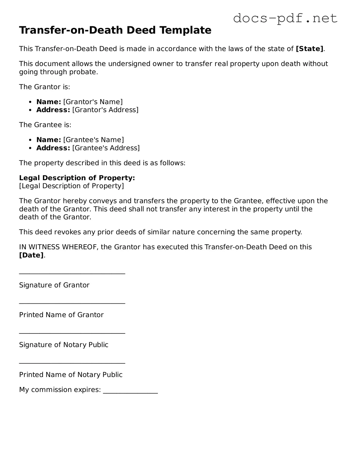 Free Transfer-on-Death Deed Document
