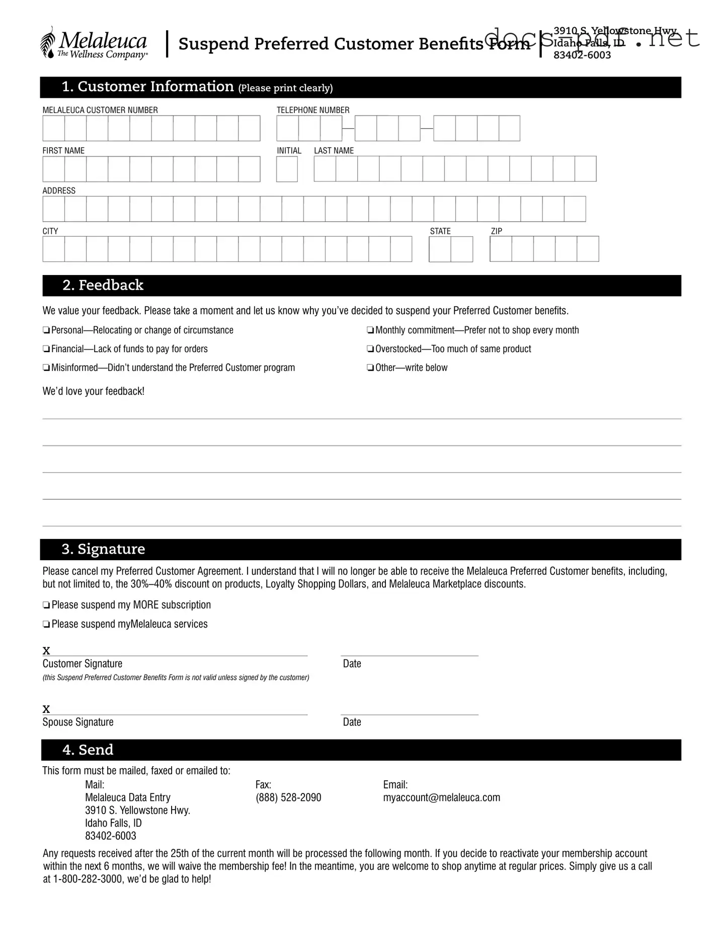 Melaleuca Cancellation Form in PDF