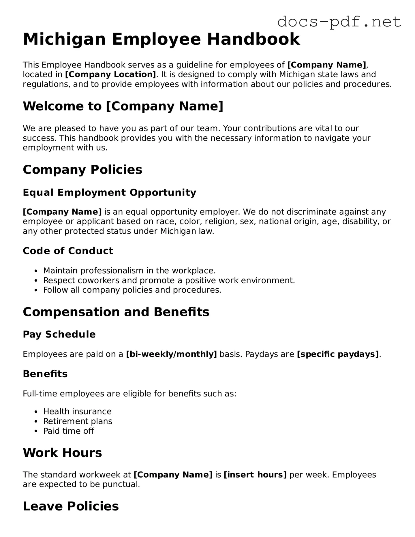 Official  Employee Handbook Form for Michigan