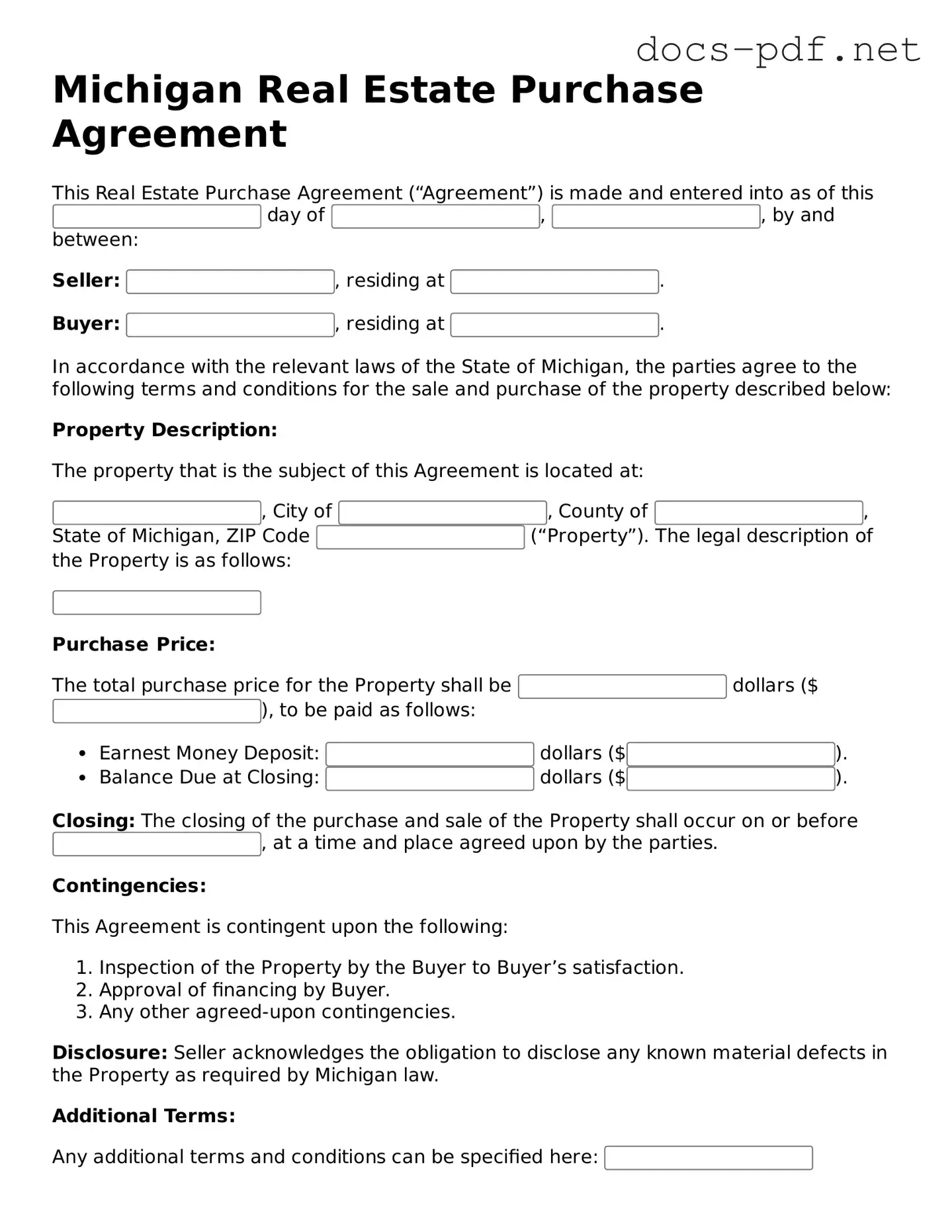 Official  Real Estate Purchase Agreement Form for Michigan