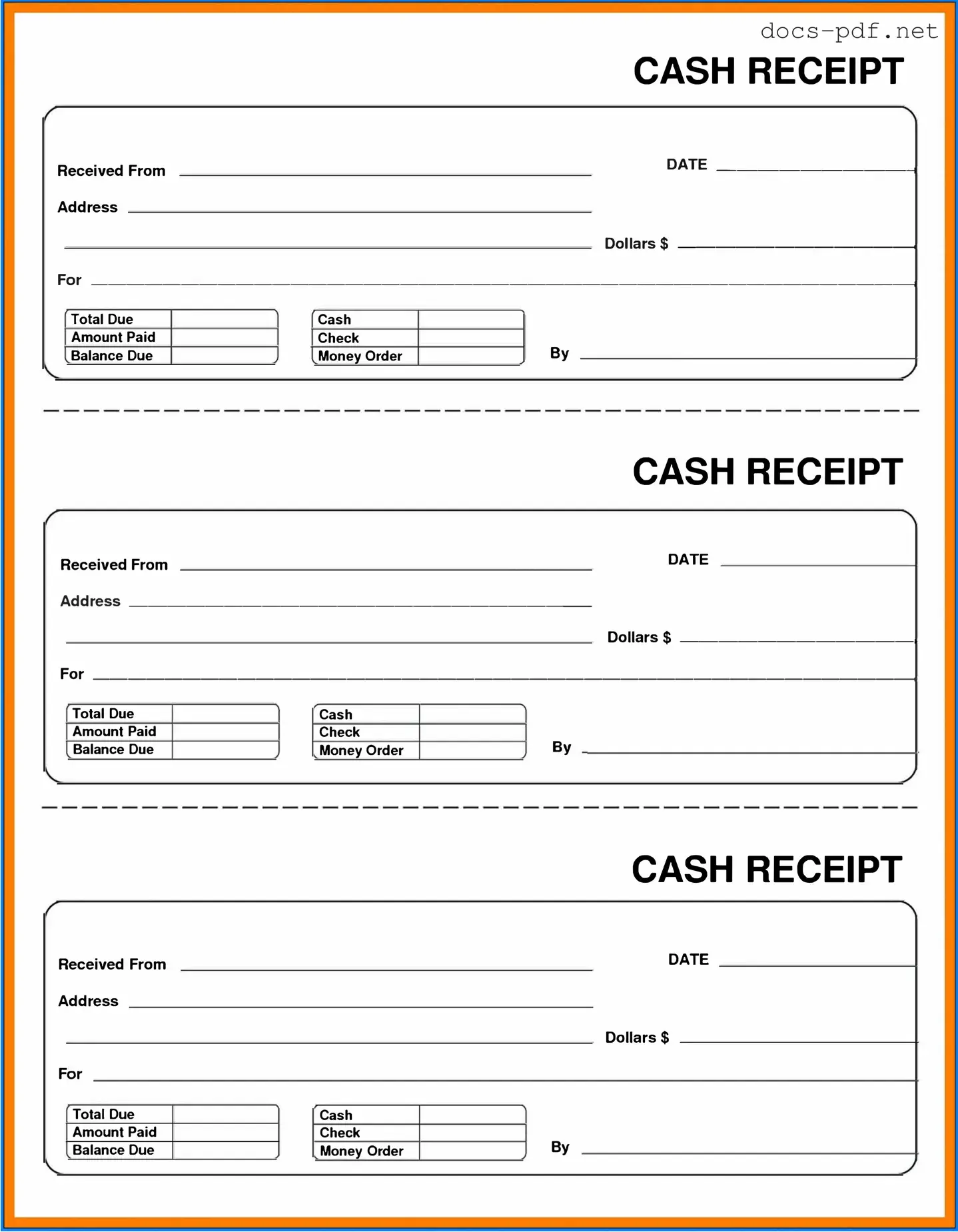 Cash Receipt Form in PDF