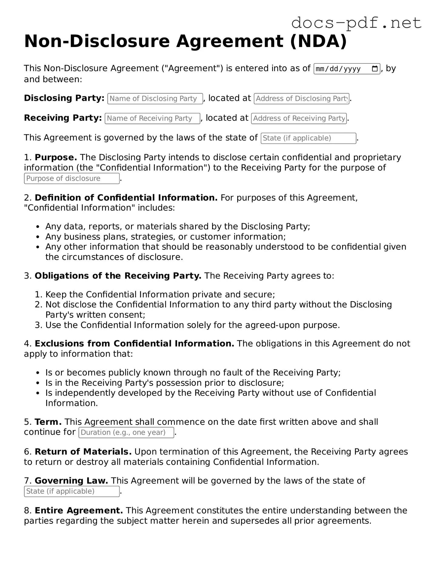 Free Non-disclosure Agreement Document