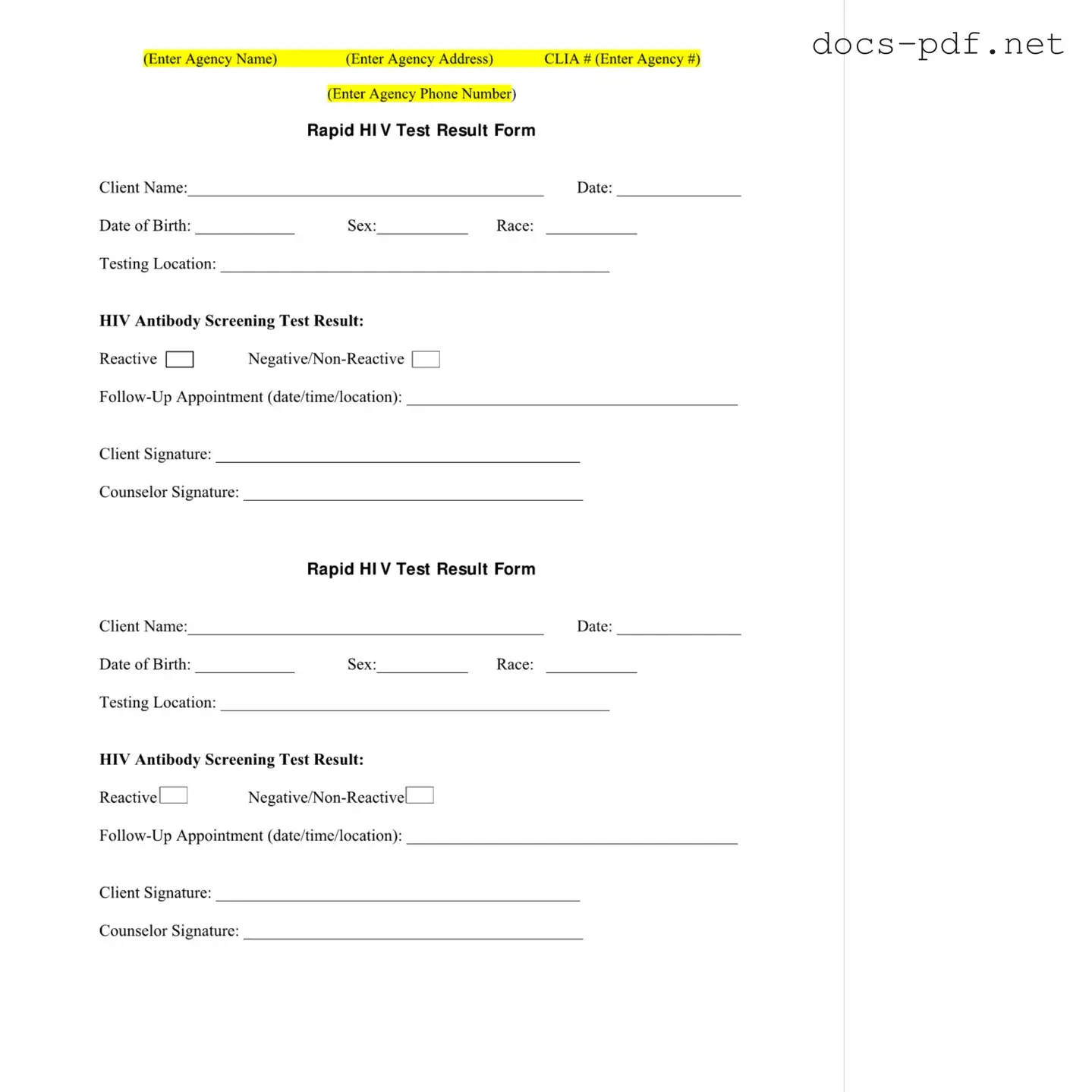 Negative Hiv Test Form in PDF