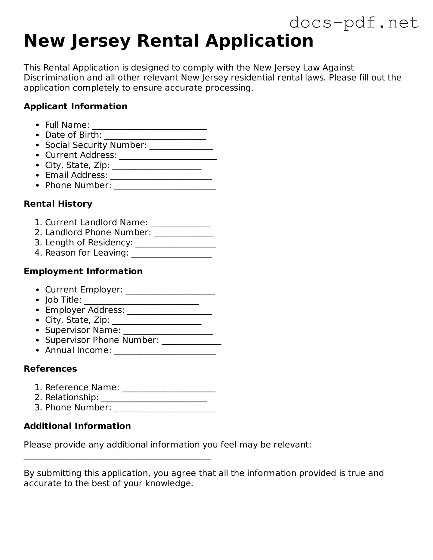 Official  Rental Application Form for New Jersey