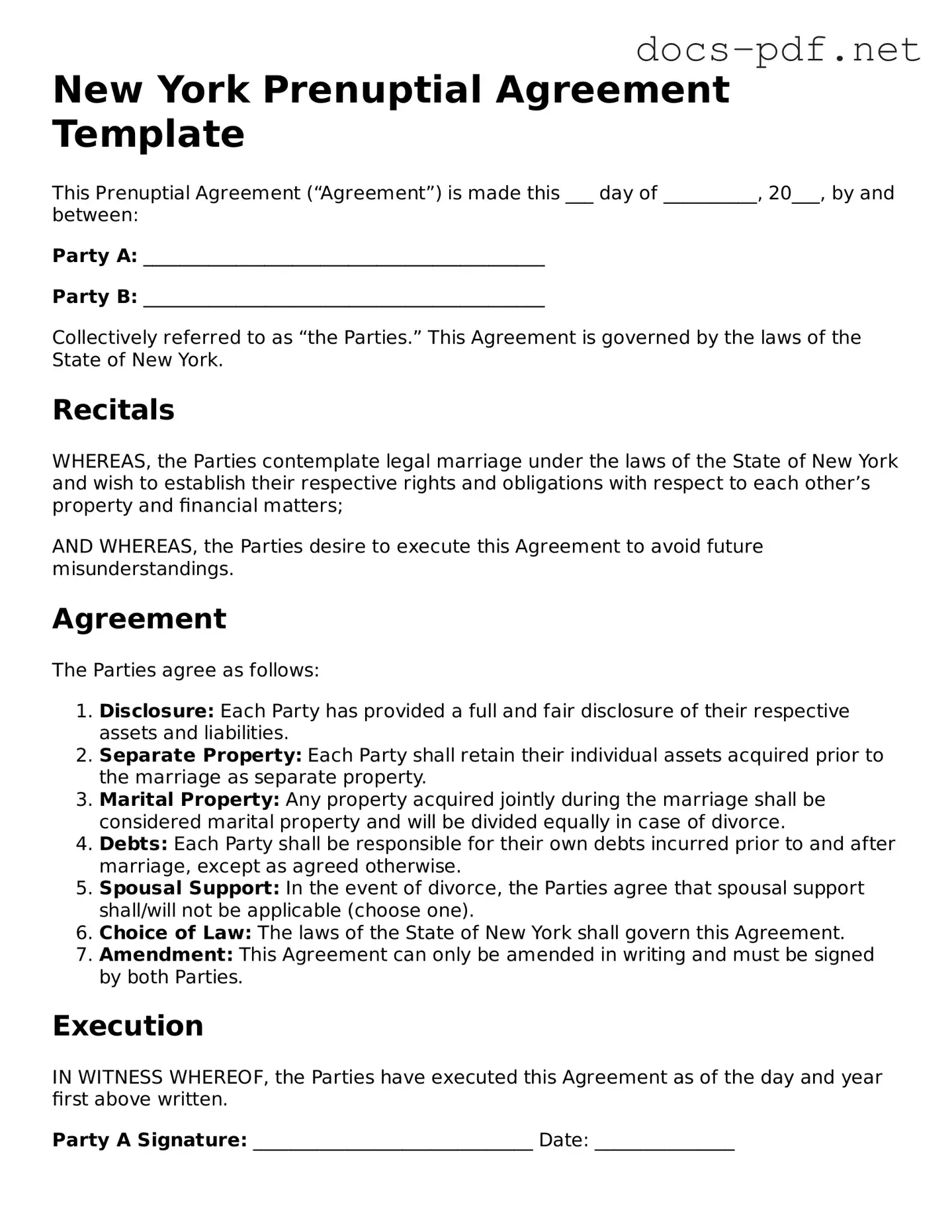 Official  Prenuptial Agreement Form for New York