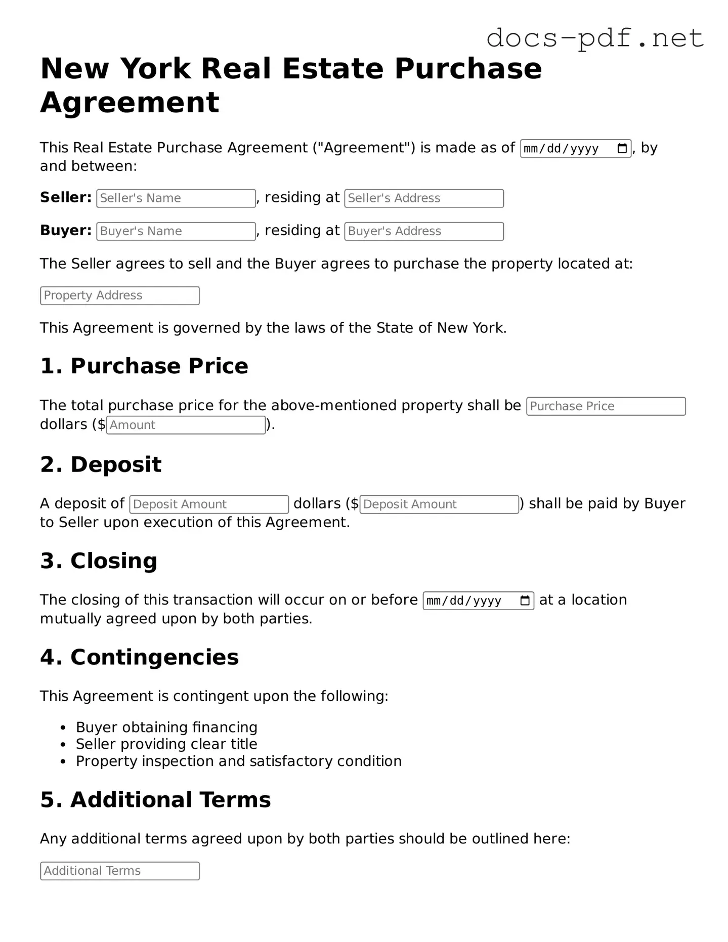 Official  Real Estate Purchase Agreement Form for New York