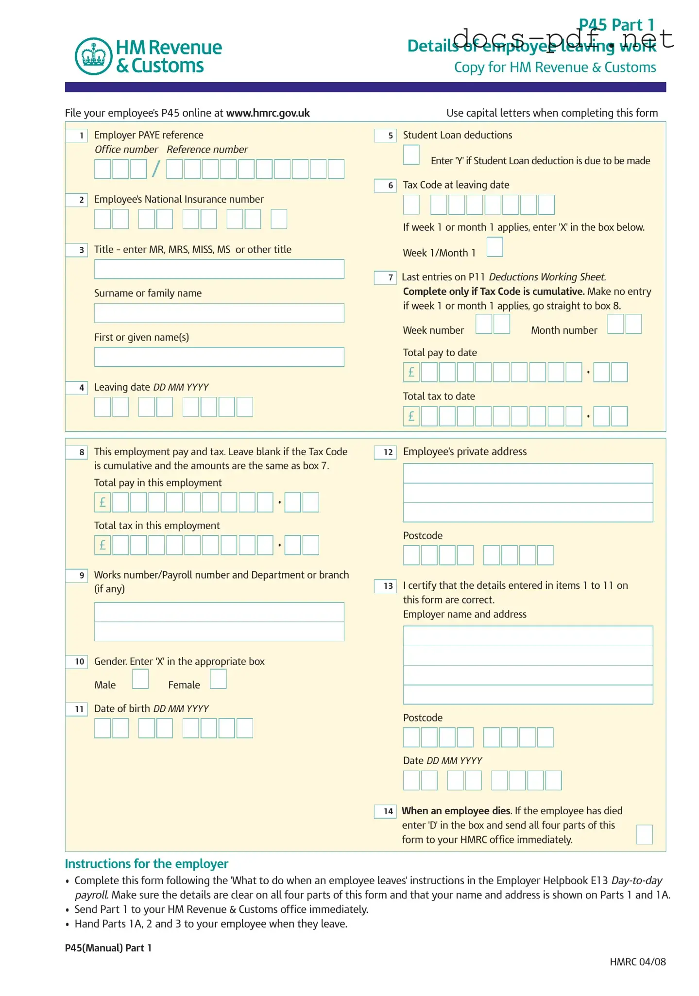 P 45 It Form in PDF