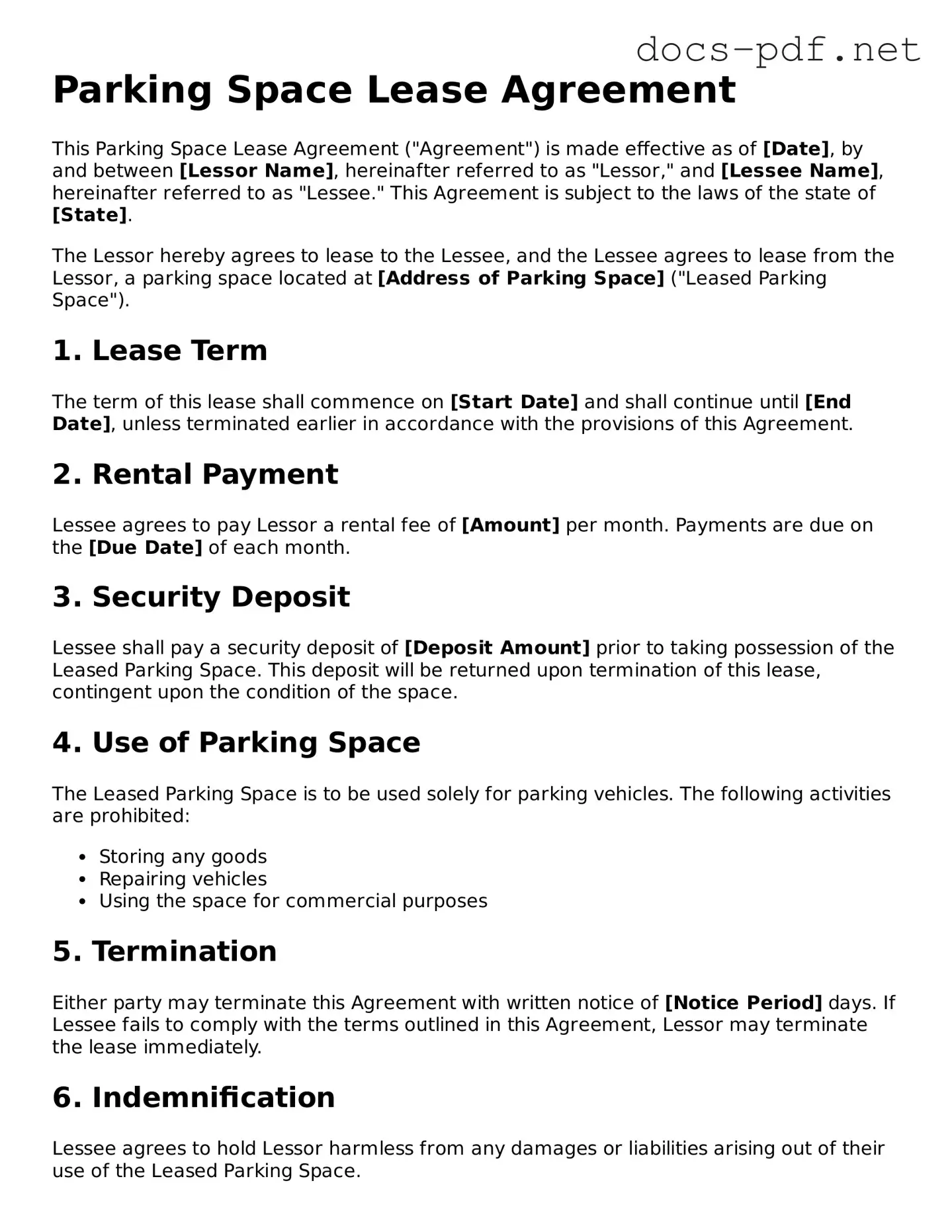 Free Parking Space Lease Agreement Document