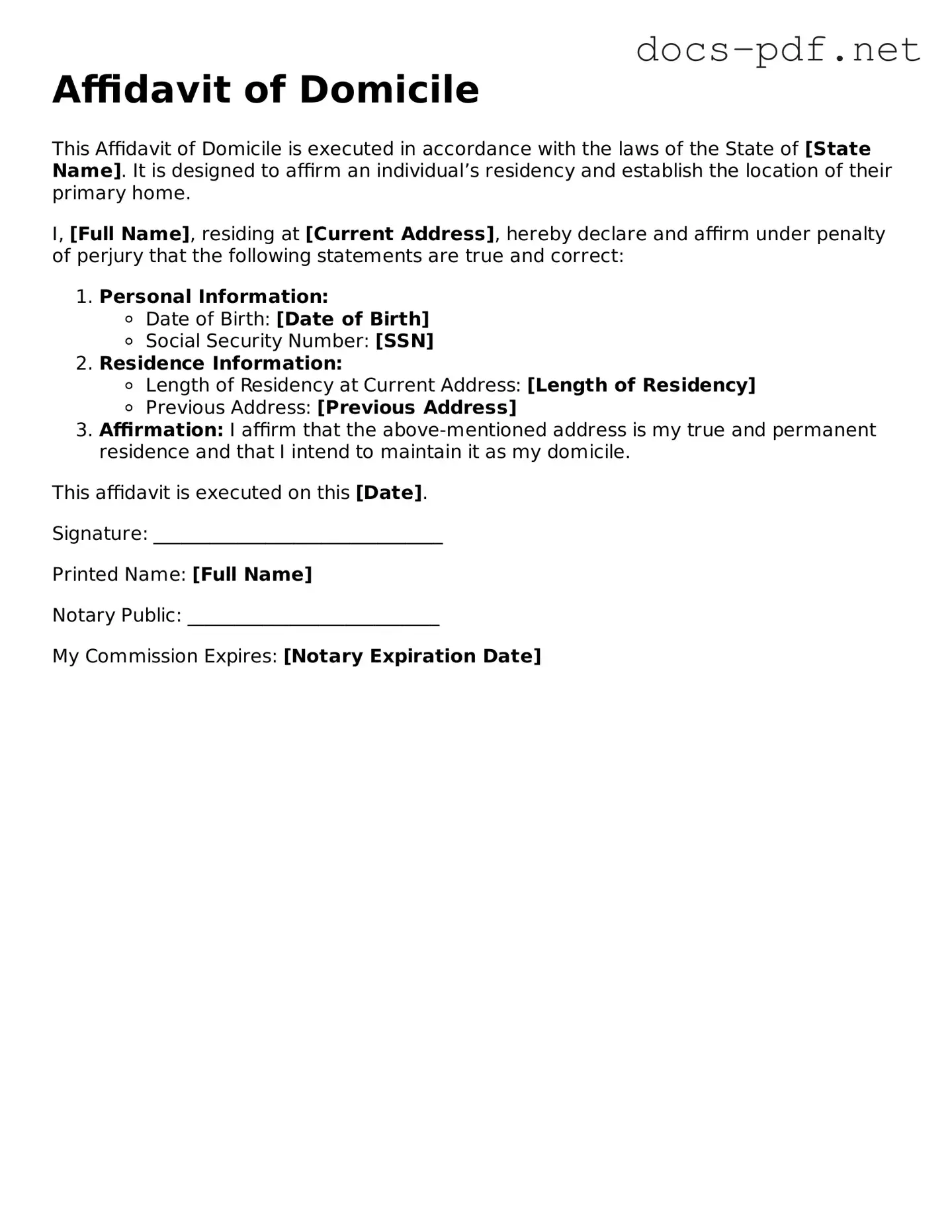 Free Affidavit of Domicile Document