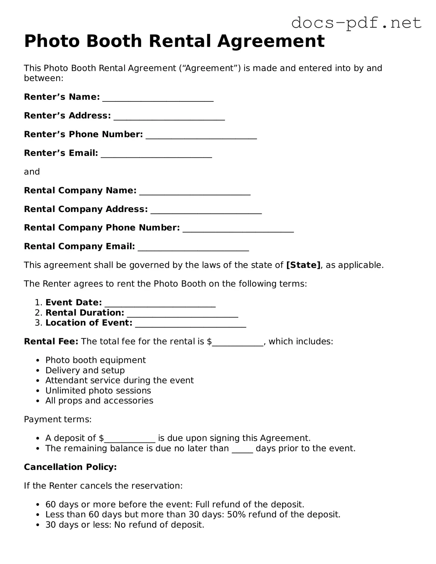 Free Photo Booth Rental Agreement Document