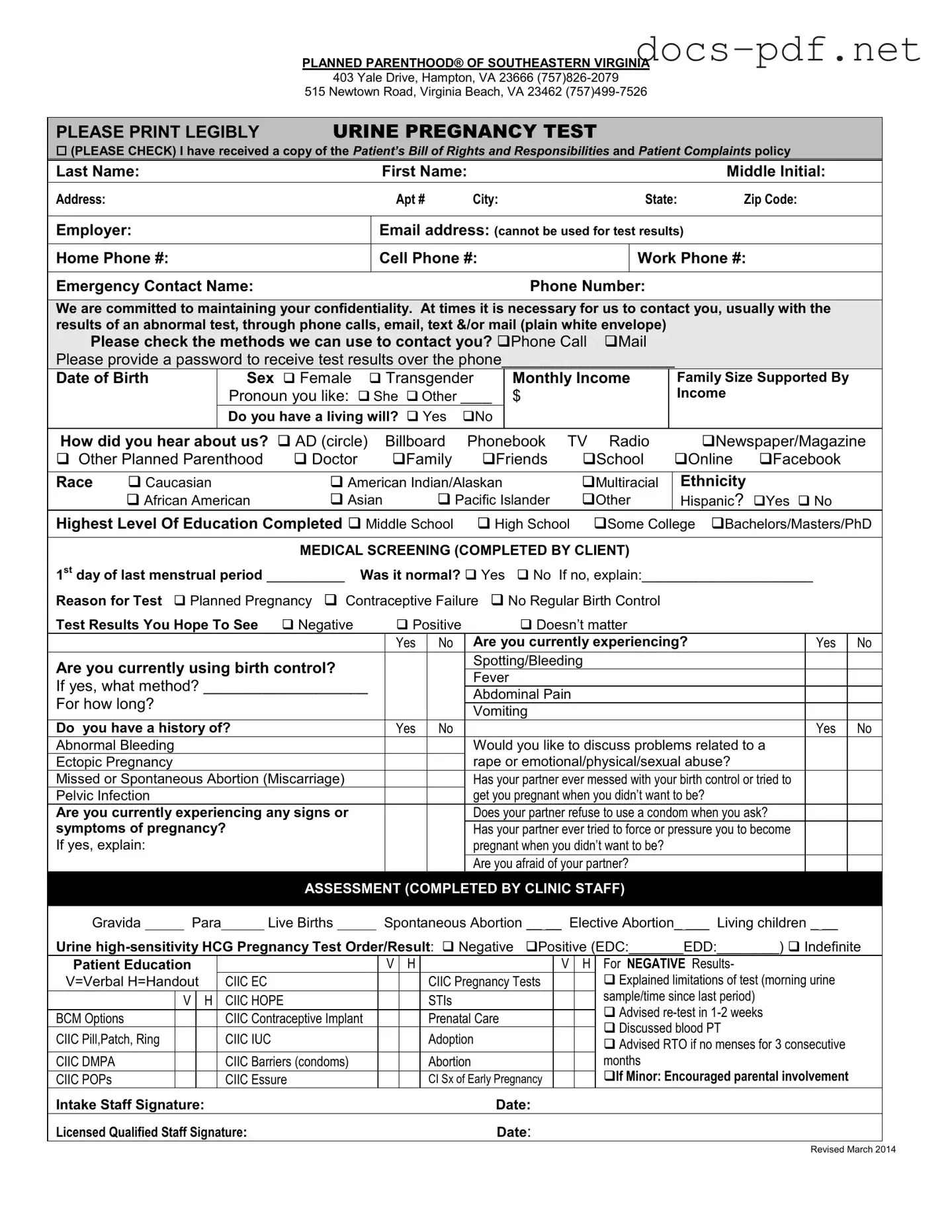 Planned Parenthood Proof Form in PDF