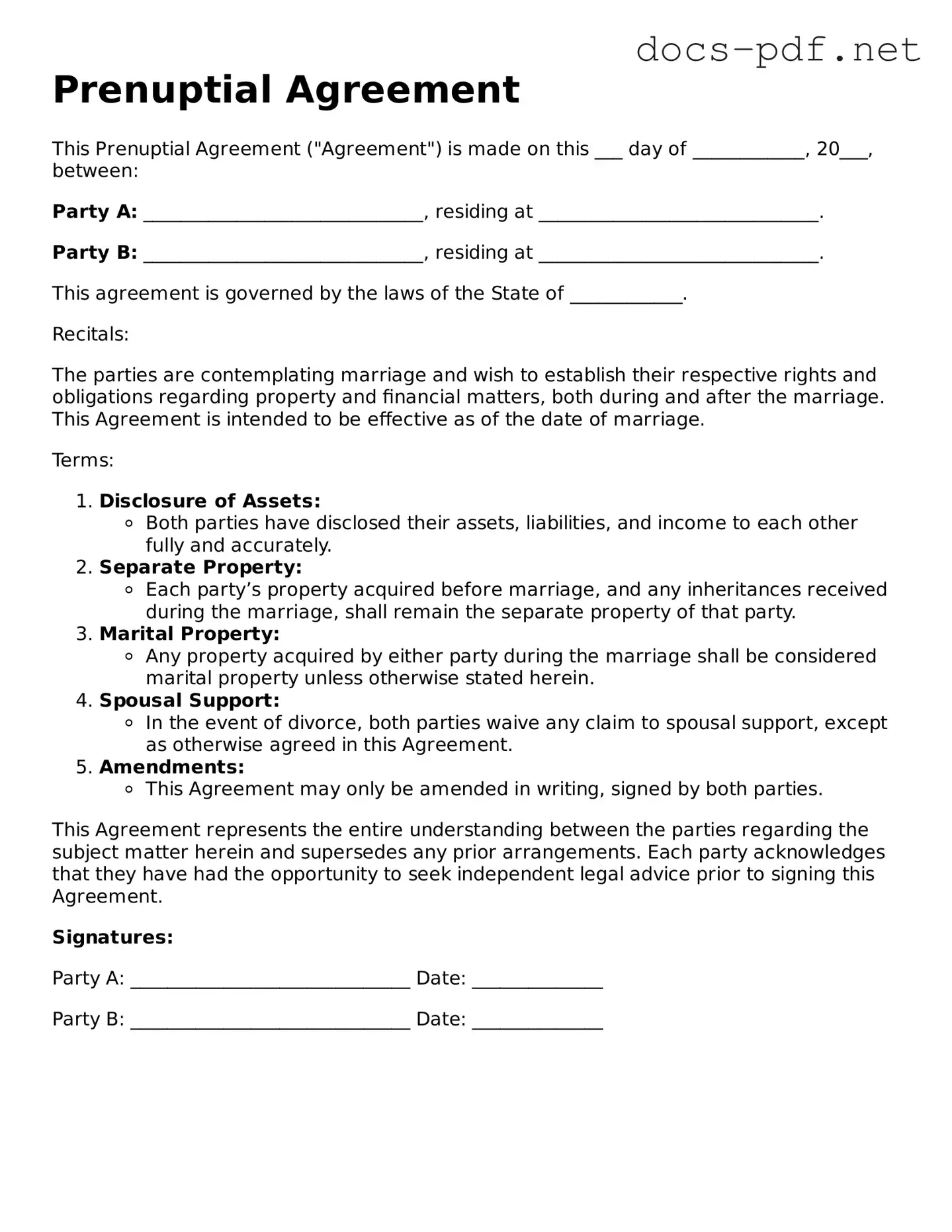Free Prenuptial Agreement Document