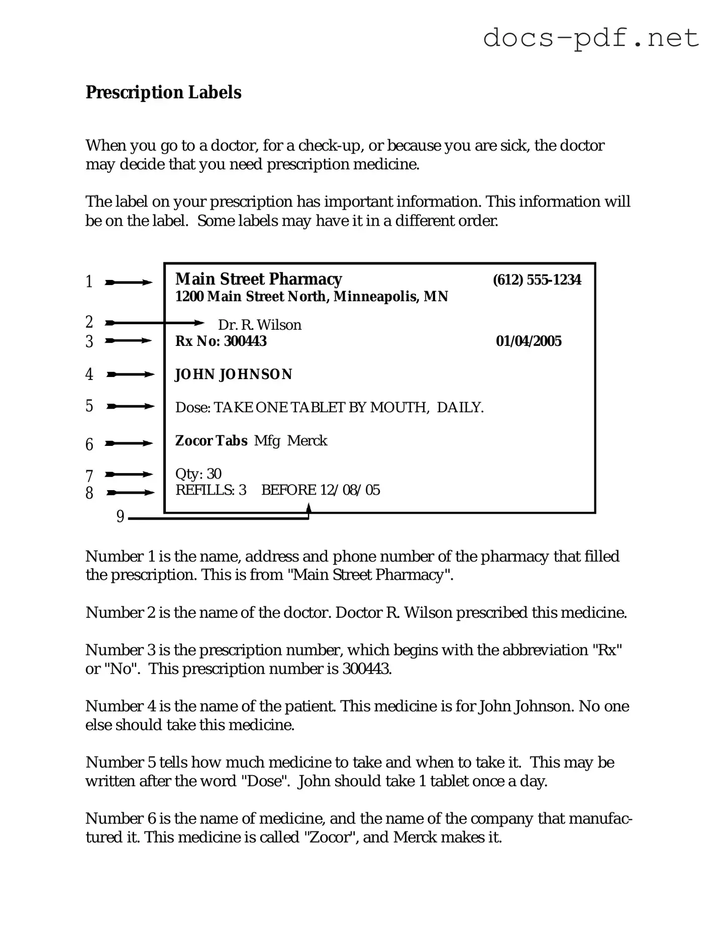 Prescription Label Form in PDF