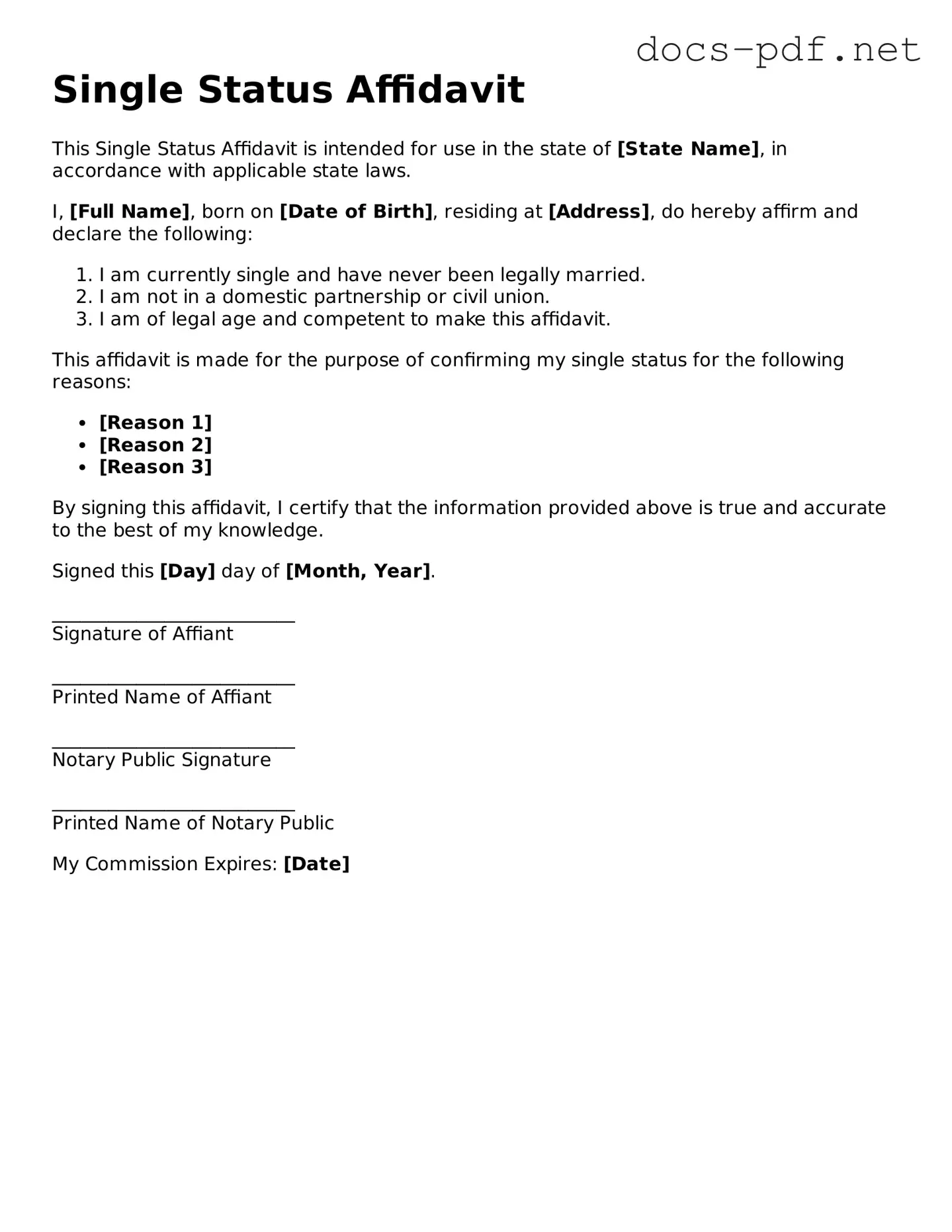 Free Single Status Affidavit Document