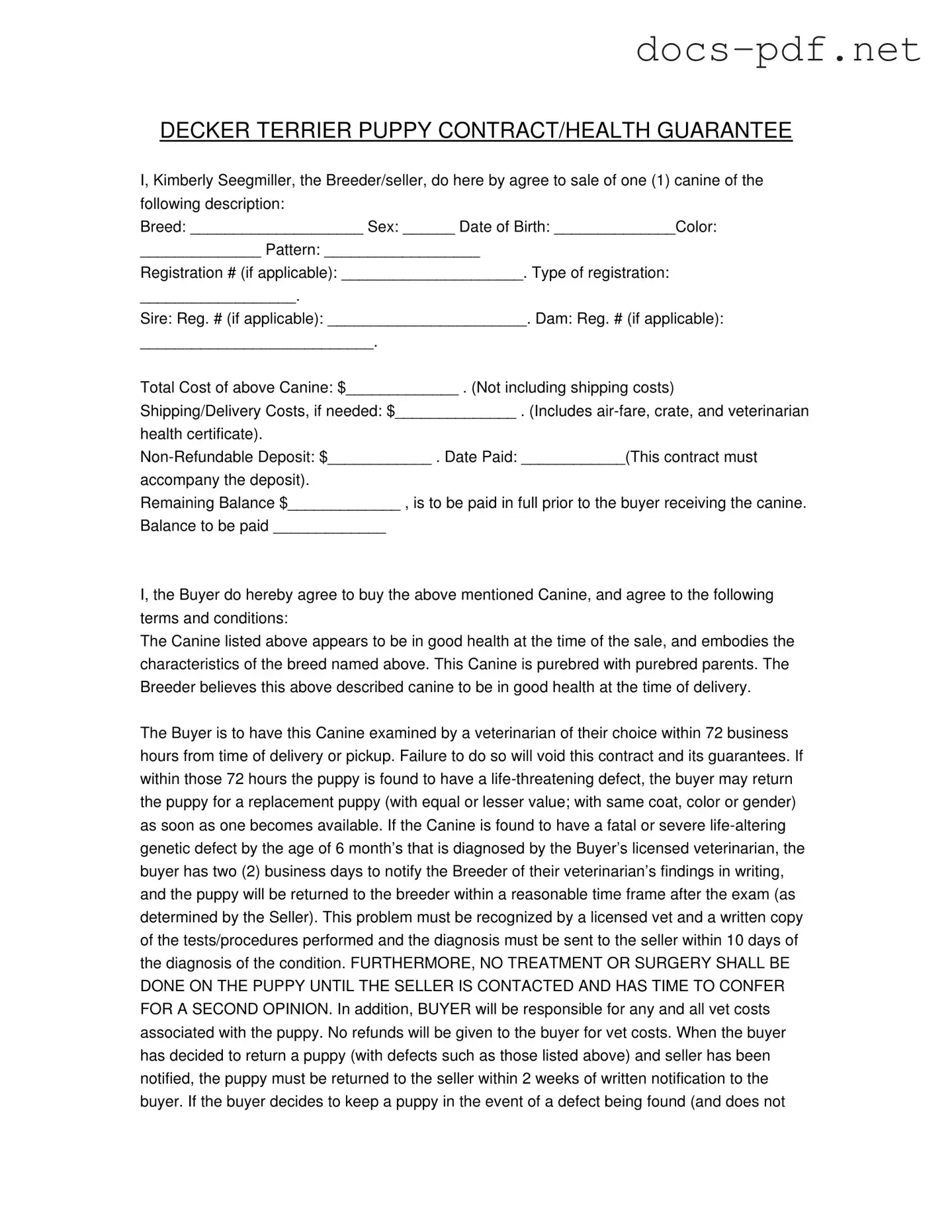 Health Guarantee Form in PDF